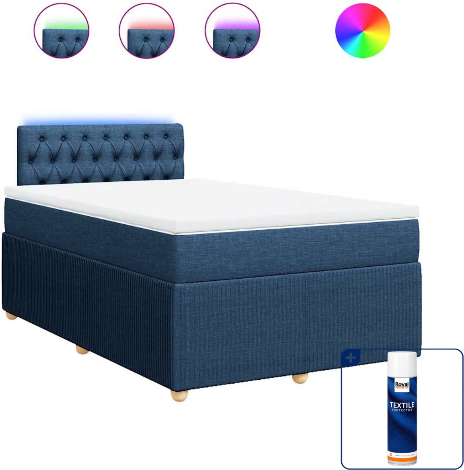 vidaXL boxspring met matras - 120 x 190 cm - stof - blauw - Inclusief textielbeschermer 500 ml