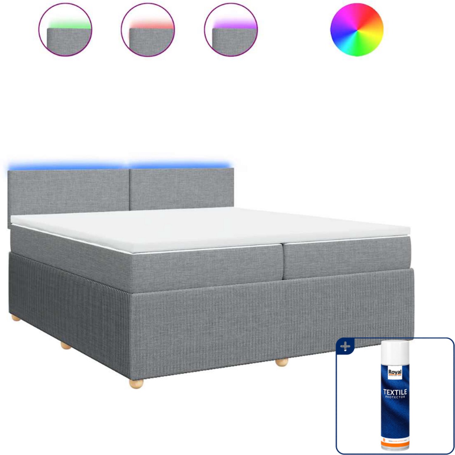 vidaXL boxspring met matras - Super kingsize - 200 x 200 cm - lichtgrijs - Inclusief textielbeschermer 500 ml