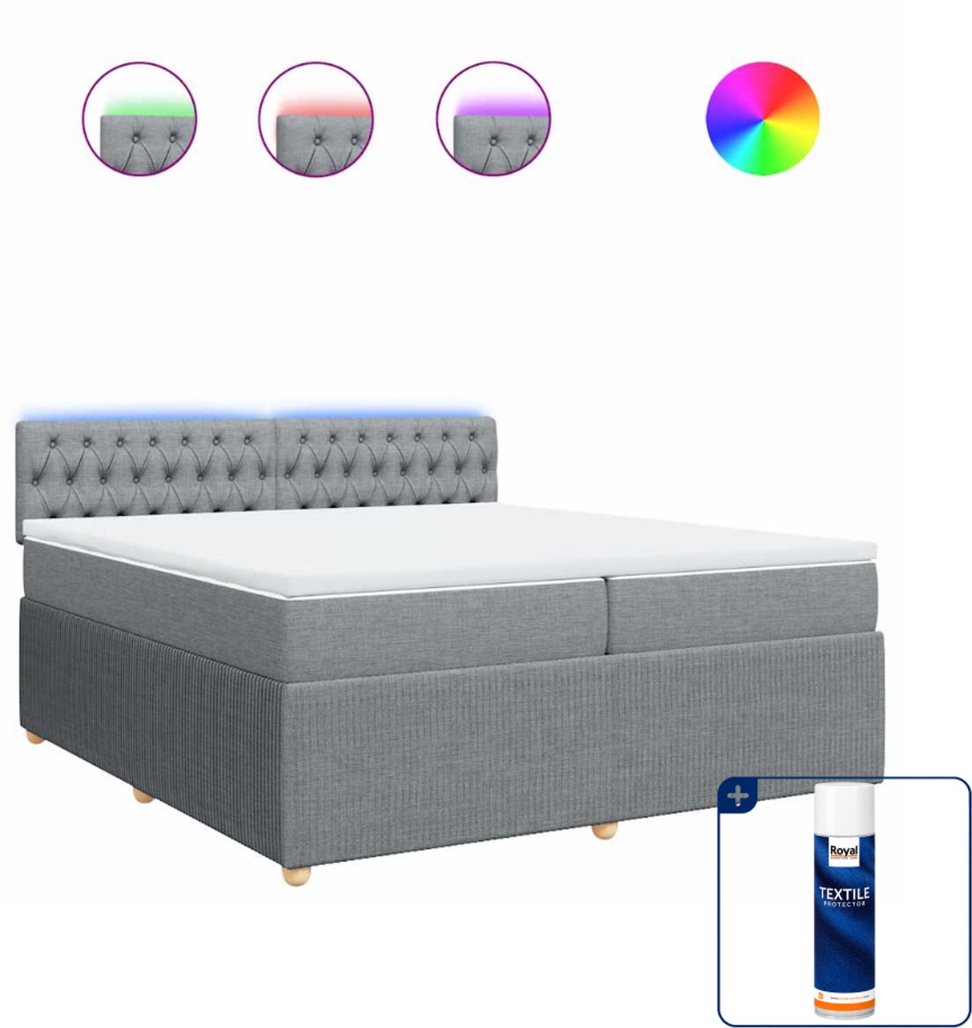 vidaXL boxspring met matras - 200 x 200 cm - stof - lichtgrijs - Inclusief textielbeschermer 500 ml