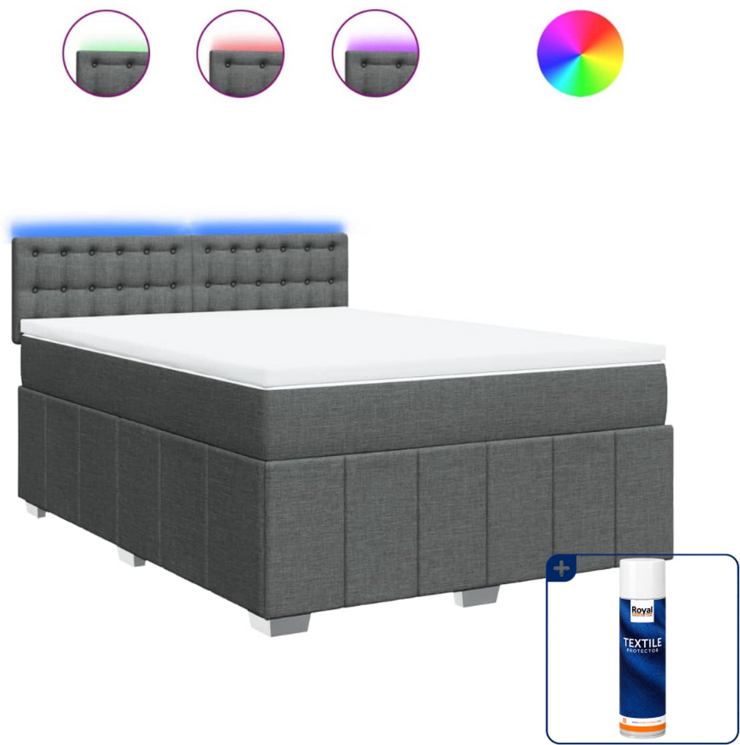 vidaXL boxspring met matras 140 x 190 cm - stof - donkergrijs - Inclusief textielbeschermer 500 ml