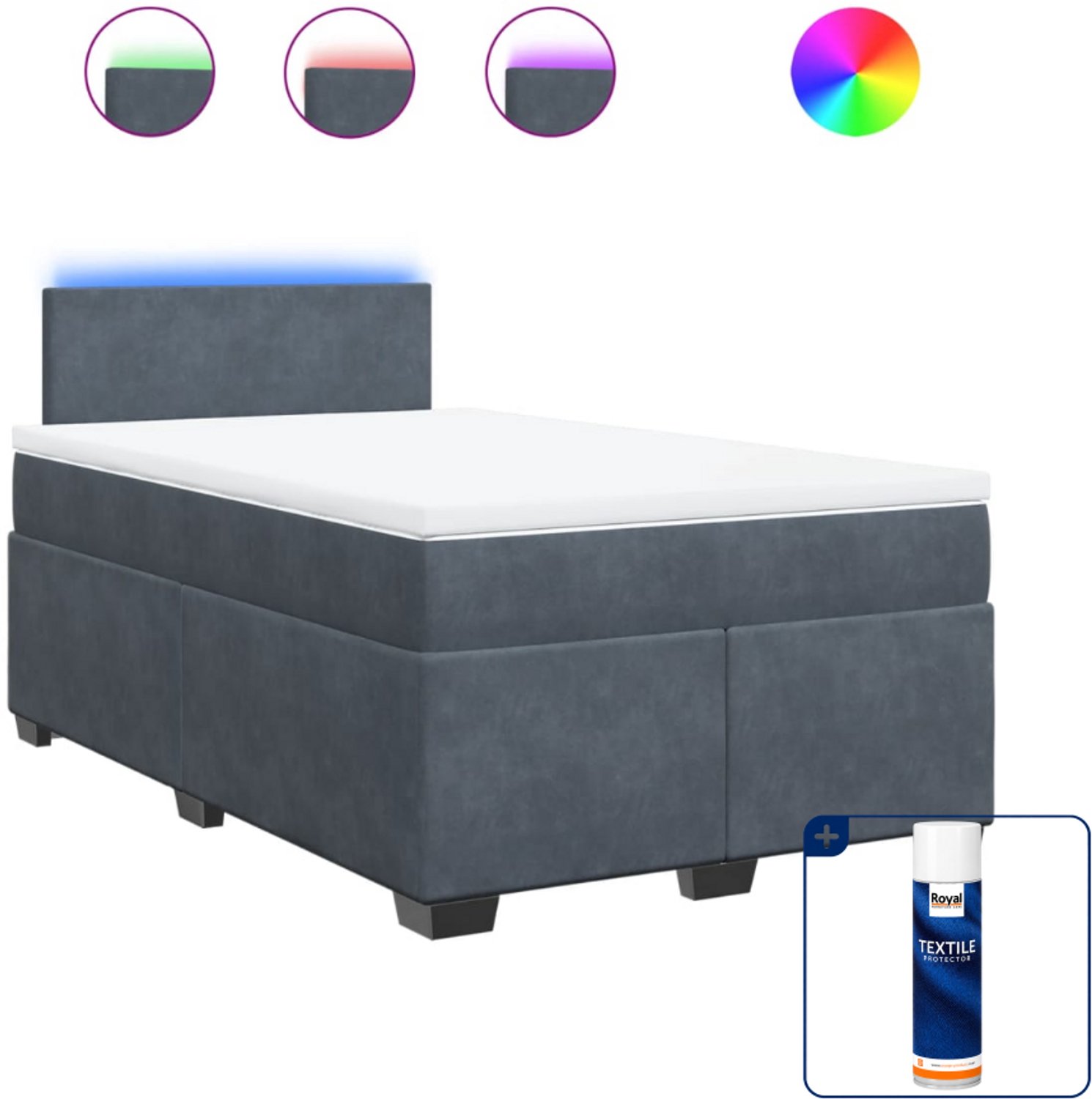 vidaXL boxspring met matras 120 x 190 cm - fluweel - donkergrijs - Inclusief textielbeschermer 500 ml