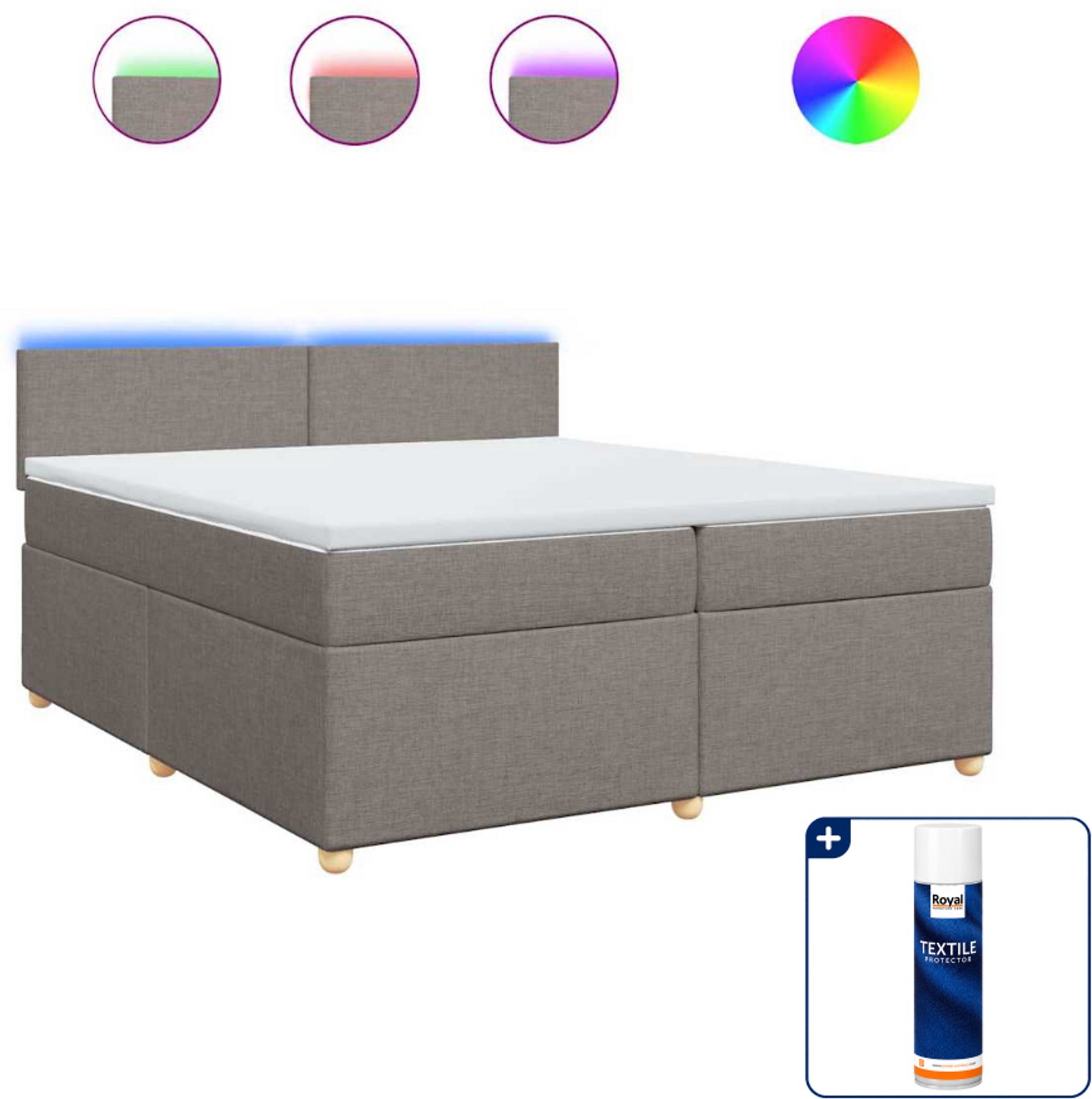 vidaXL Boxspring Super kingsize - 200 x 200 cm - stof - taupe - Inclusief textielbeschermer 500 ml