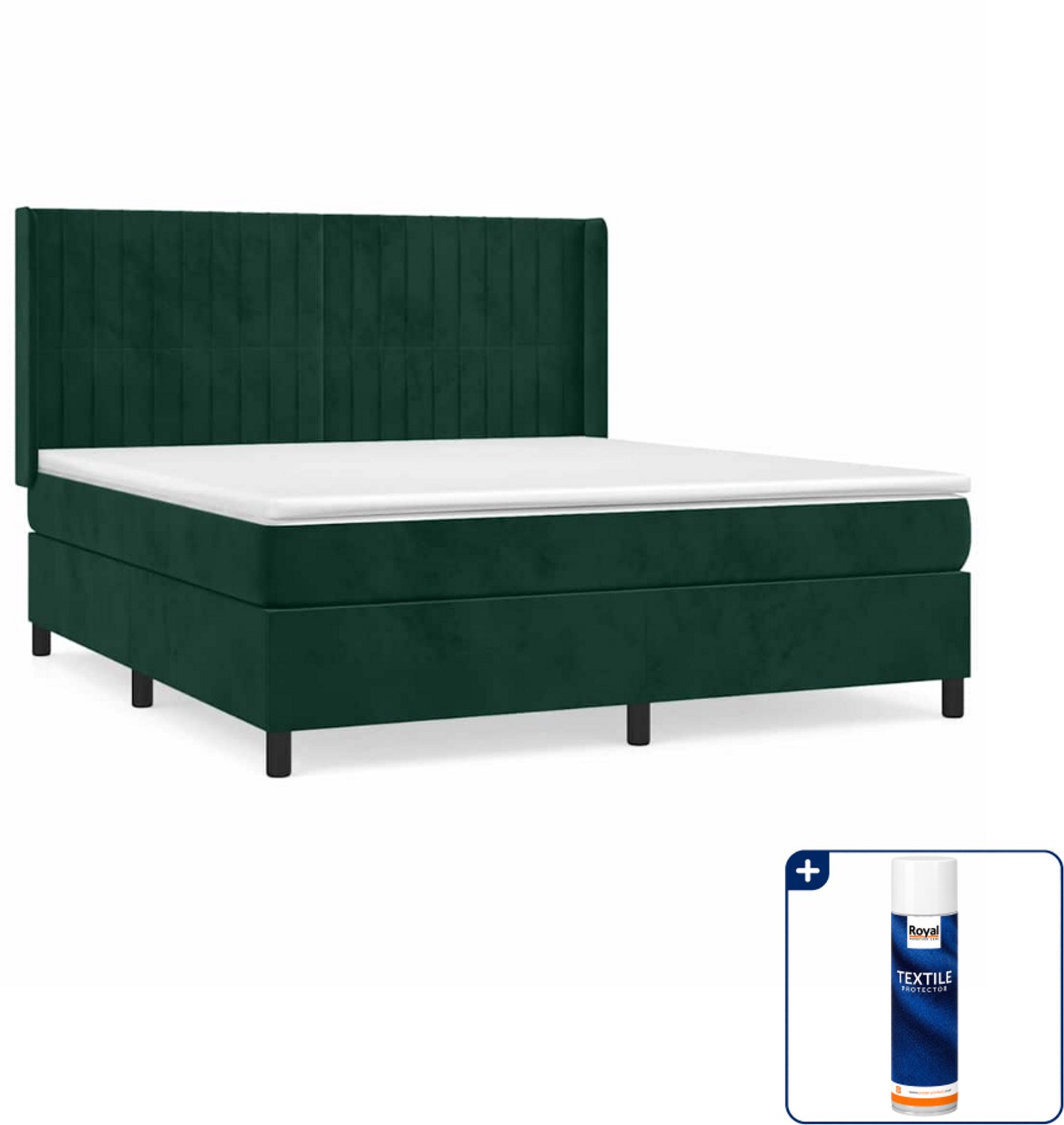 vidaXL boxspring met matras Kingsize - 180 x 200 cm - fluweel - donkergroen - Inclusief textielbeschermer 500 ml