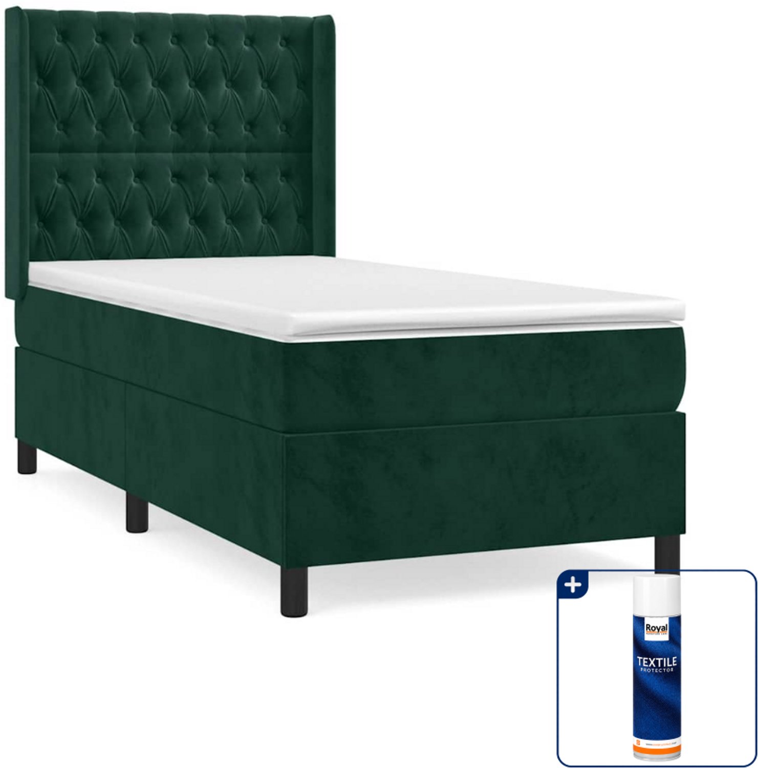 vidaXL boxspring met matras - 90 x 190 cm - fluweel - donkergroen - Inclusief textielbeschermer 500 ml