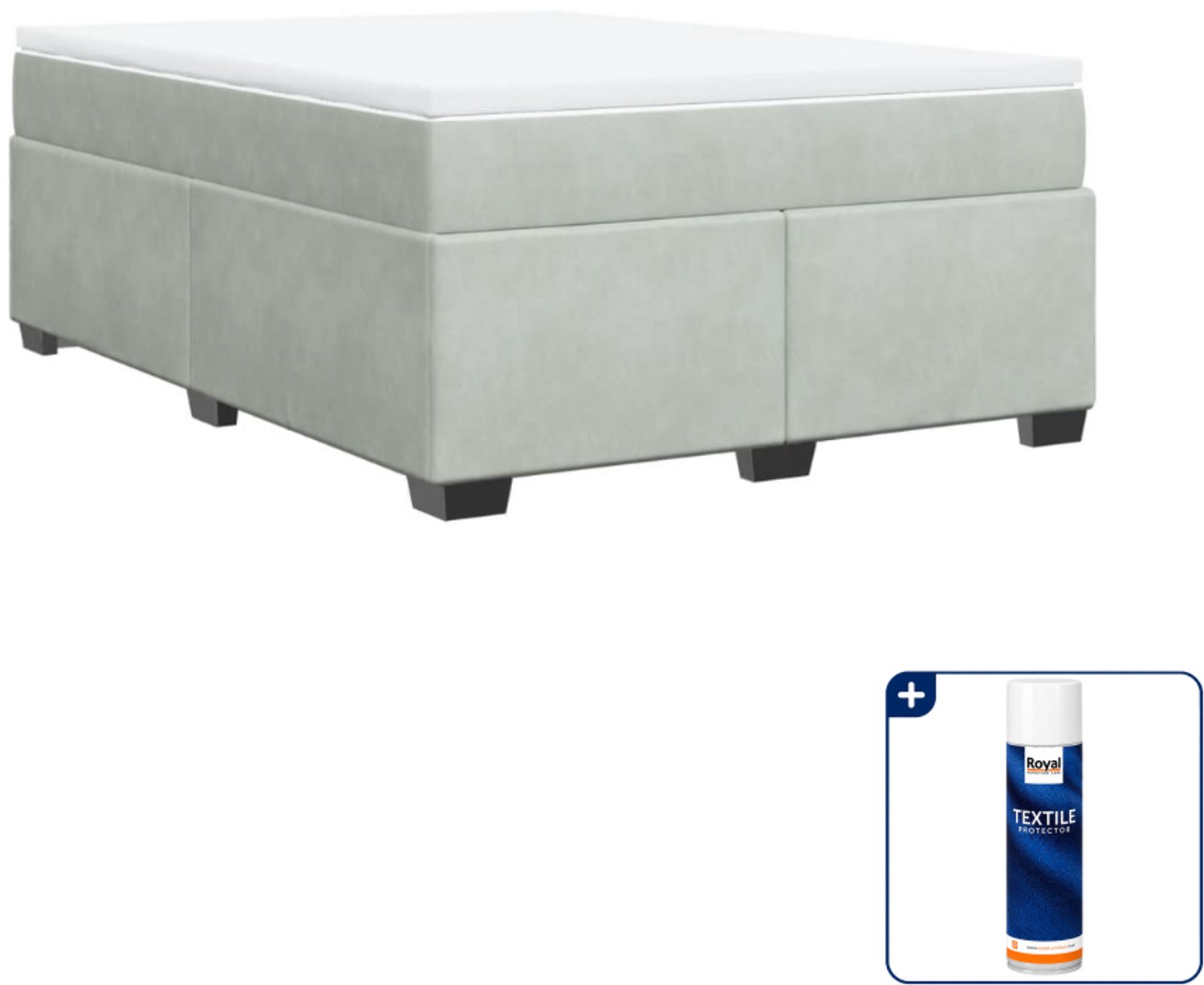 vidaXL Queensize boxspring - 160 x 200 cm - fluweel - lichtgrijs - Inclusief textielbeschermer 500 ml