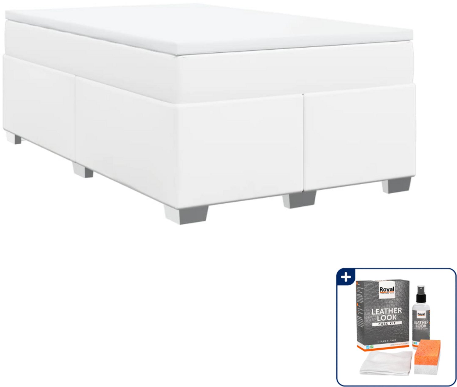vidaXL boxspring met matras - 120 x 190 cm - kunstleer - wit - Inclusief onderhoudsset voor kunstleer 150 ml
