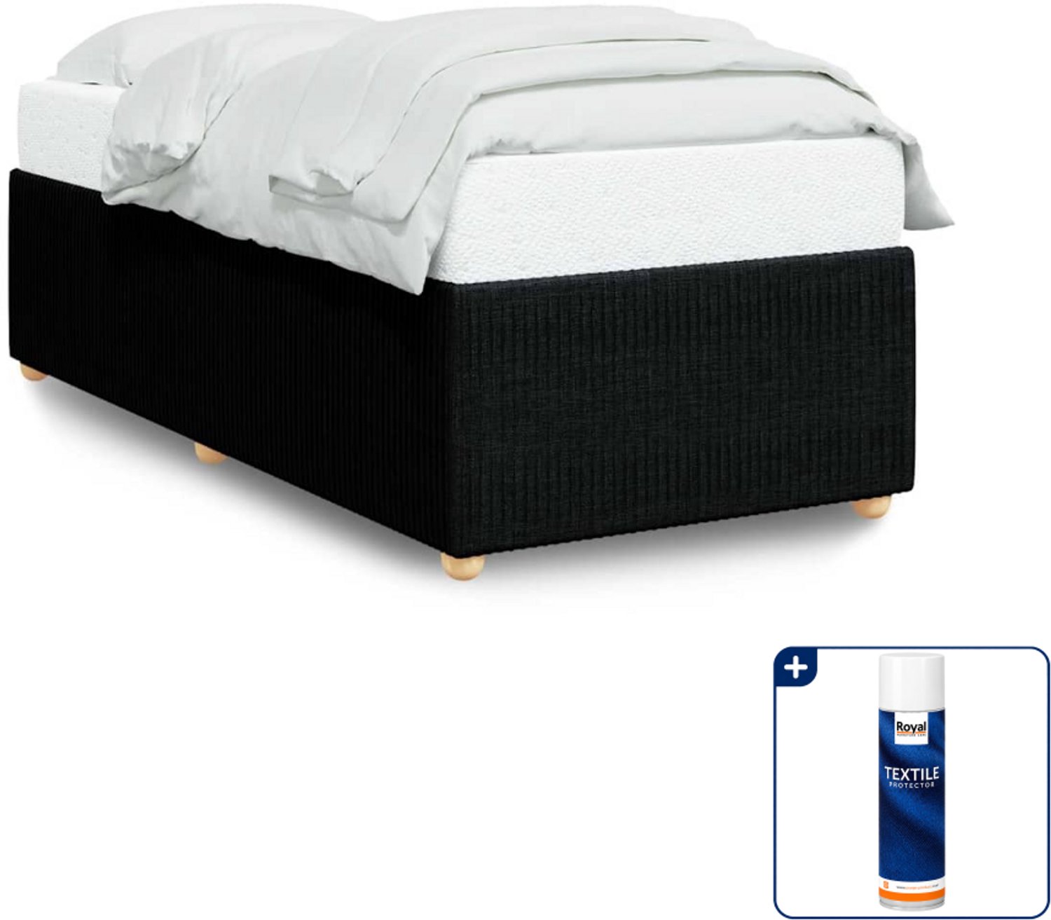 vidaXL bedframe - 90 x 190 cm - stof - zwart - Inclusief textielbeschermer 500 ml