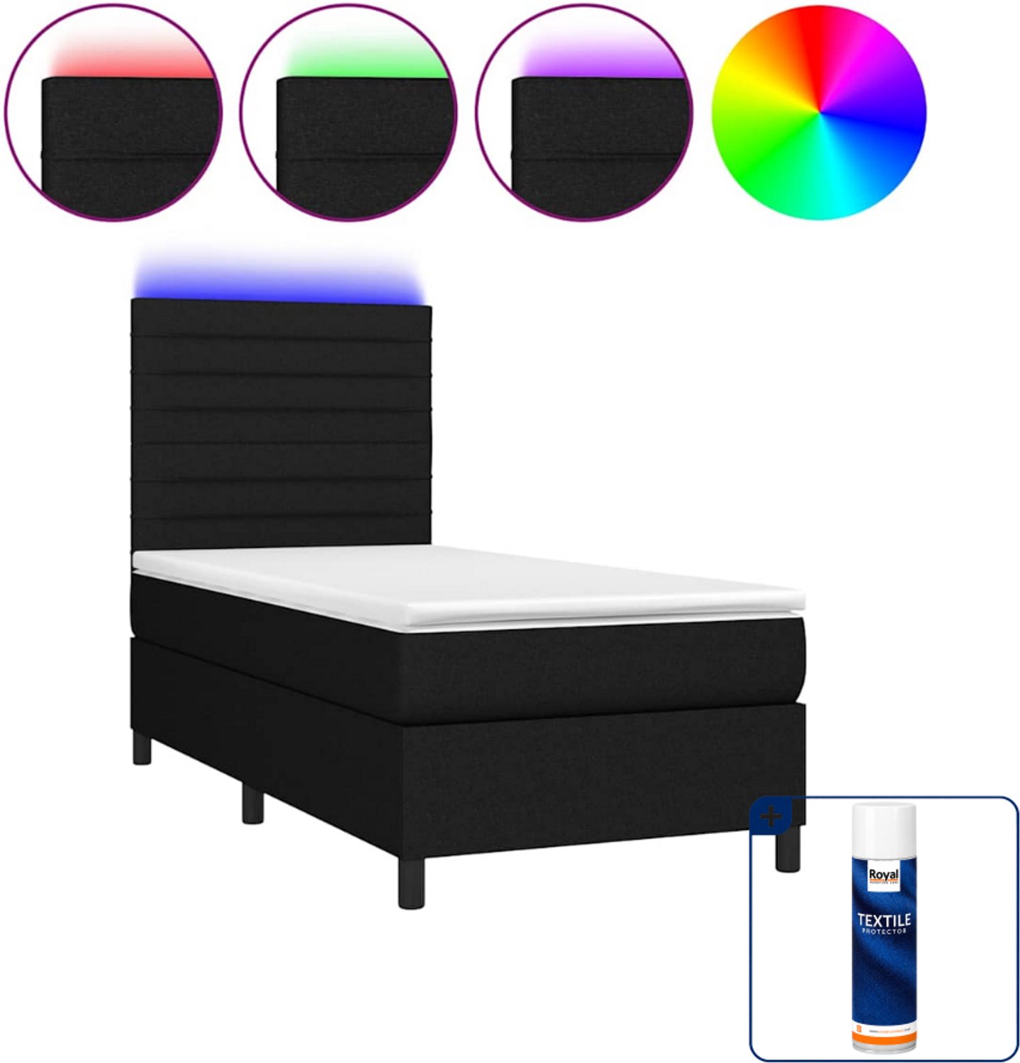 vidaXL boxspring met matras en led - 80 x 200 cm - zwart - Inclusief textielbeschermer 500 ml
