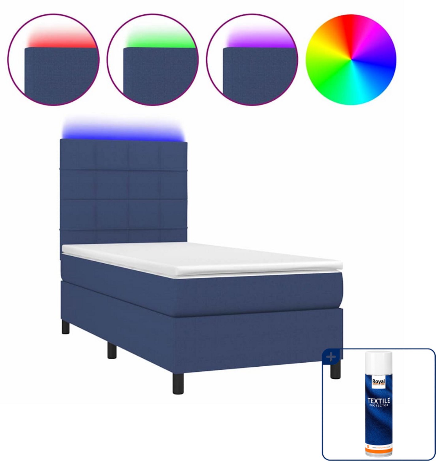 vidaXL boxspring met matras en led - 100 x 200 cm - blauw - Inclusief textielbeschermer 500 ml