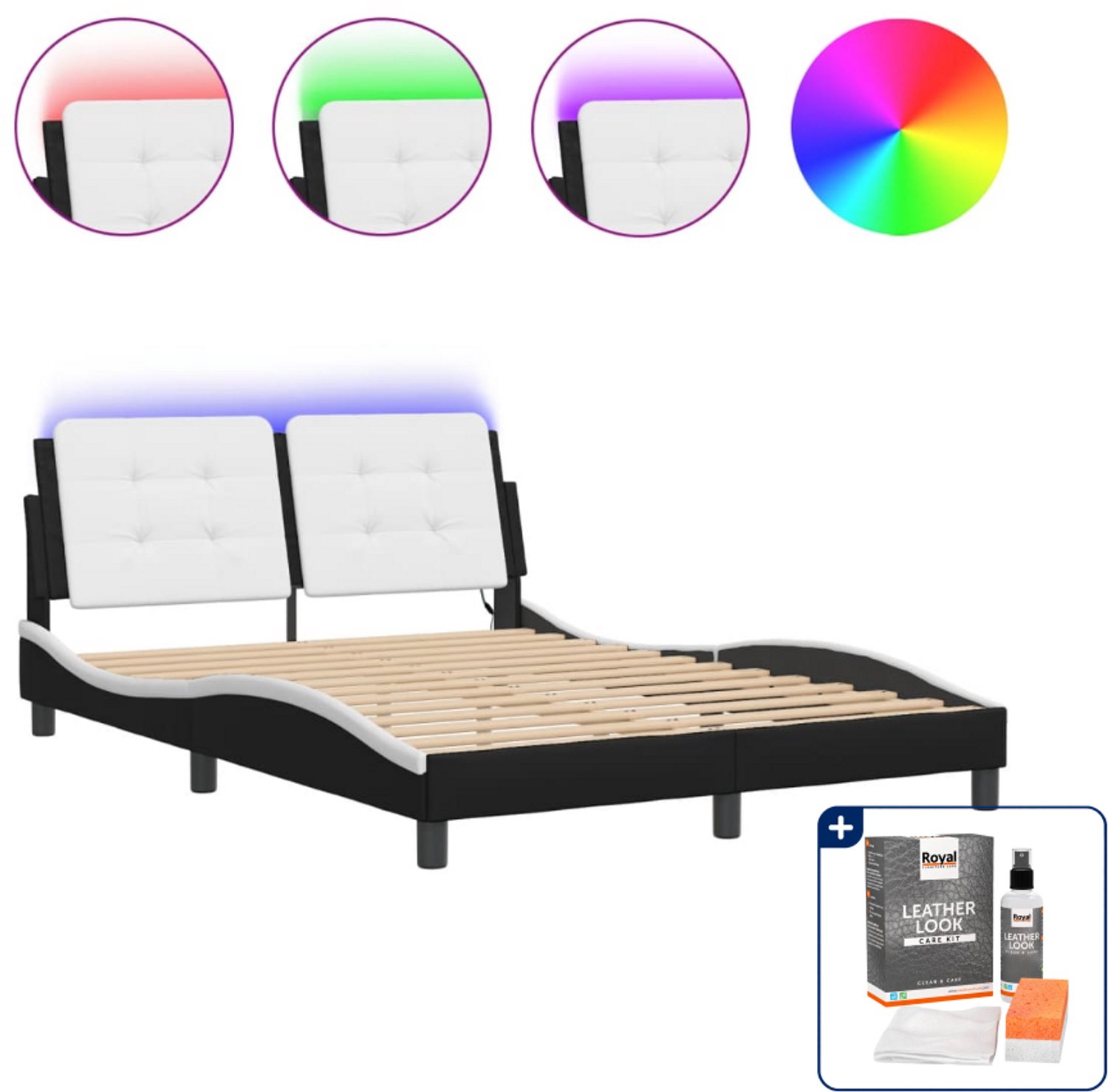 vidaXL Zadar bedframe met LED - 120 x 200 cm - zwart en wit - Inclusief onderhoudsset voor kunstleer 150 ml