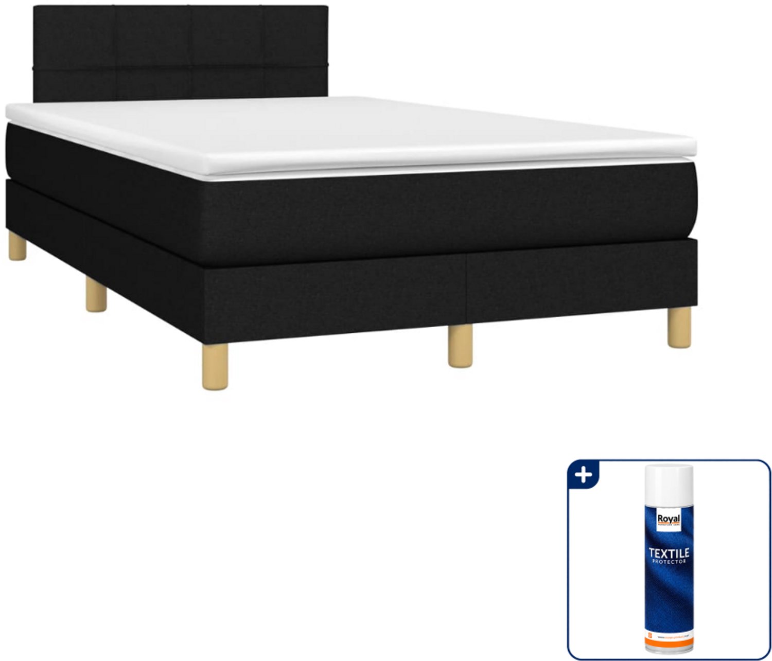 vidaXL boxspring met matras 120 x 190 cm - stof - zwart - Inclusief textielbeschermer 500 ml