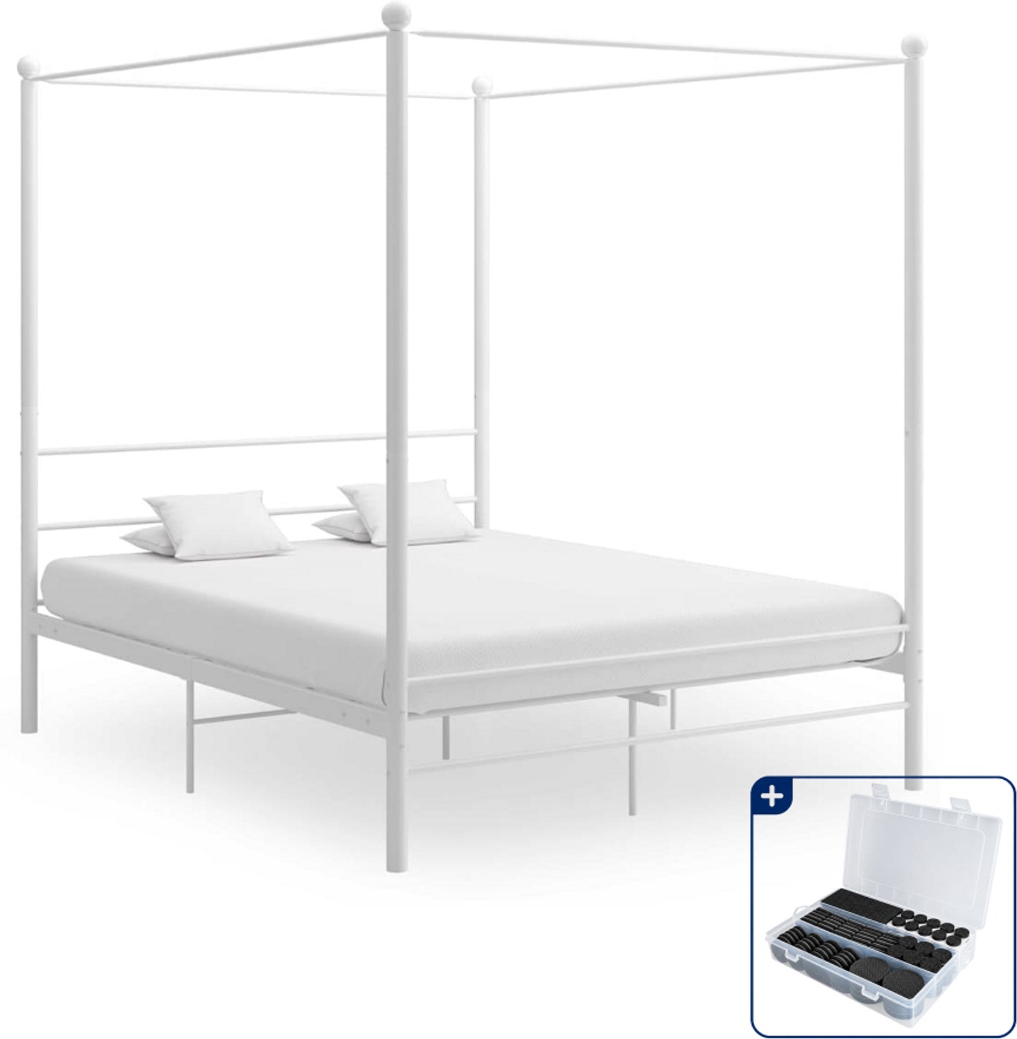 vidaXL hemelbedframe - Queensize - 160 x 200 cm - metaal - wit - Inclusief antikrasvilt 177-delig