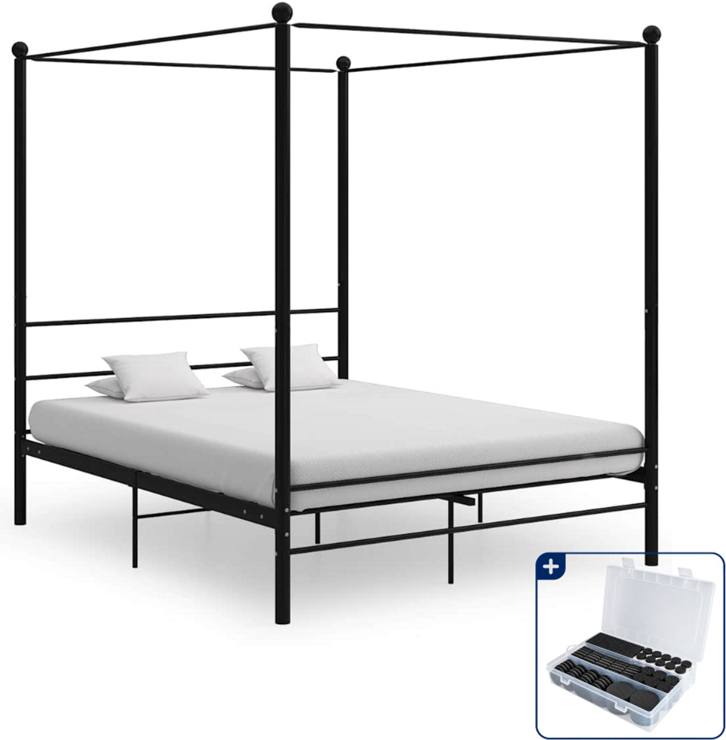vidaXL hemelbedframe - Queensize - 160 x 200 cm - metaal - zwart - Inclusief antikrasvilt 177-delig