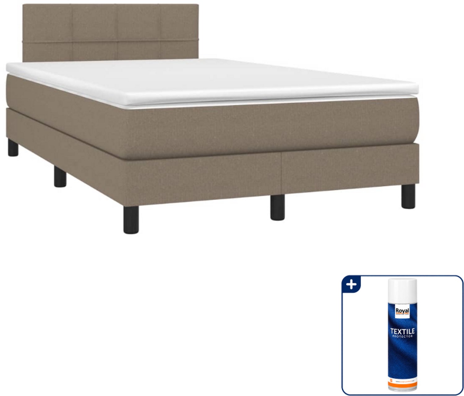 vidaXL boxspring met matras 120 x 190 cm - stof - taupe - Inclusief textielbeschermer 500 ml