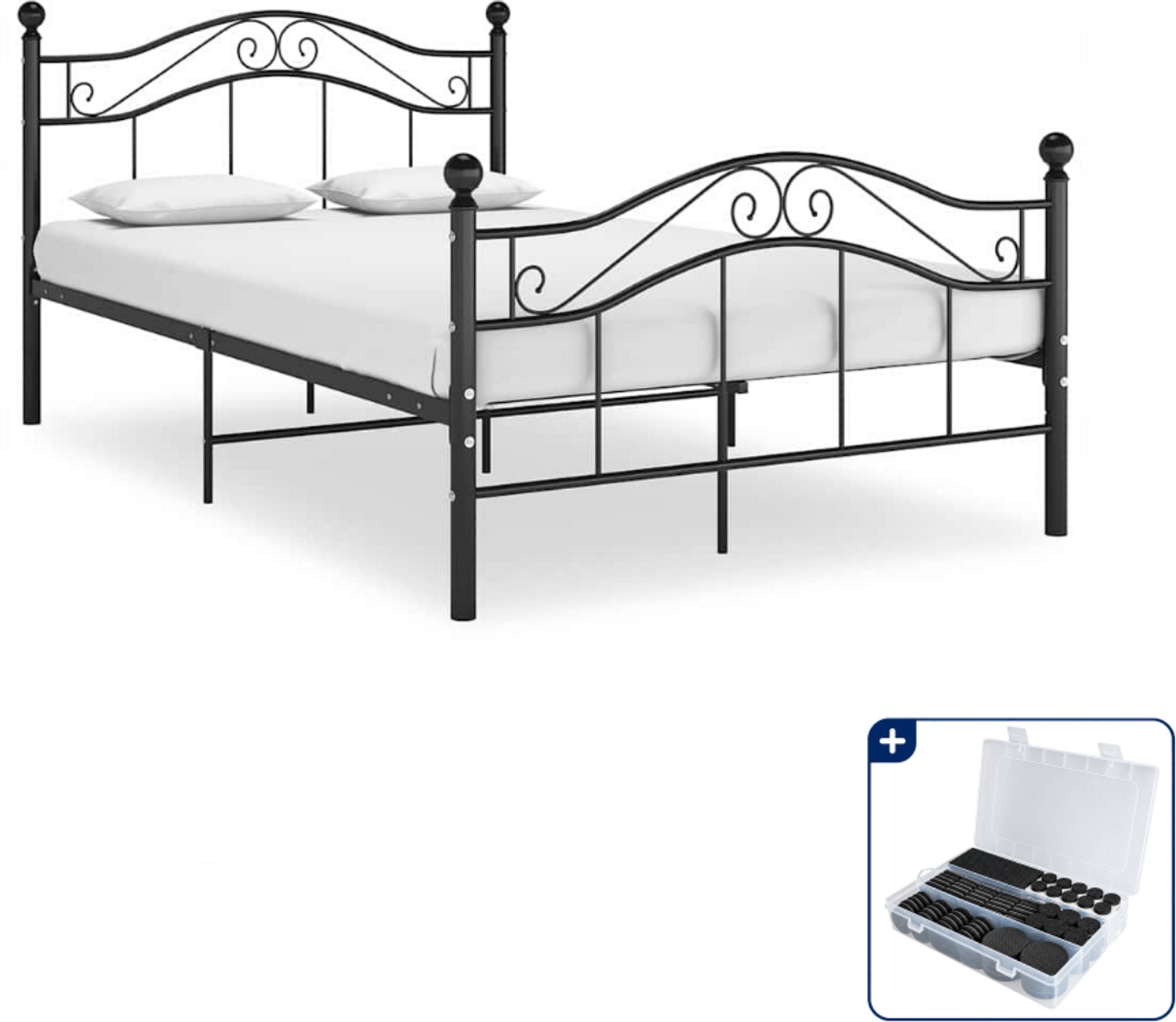 vidaXL Bedframe - 120 x 200 cm - metaal - zwart - Inclusief antikrasvilt 177-delig
