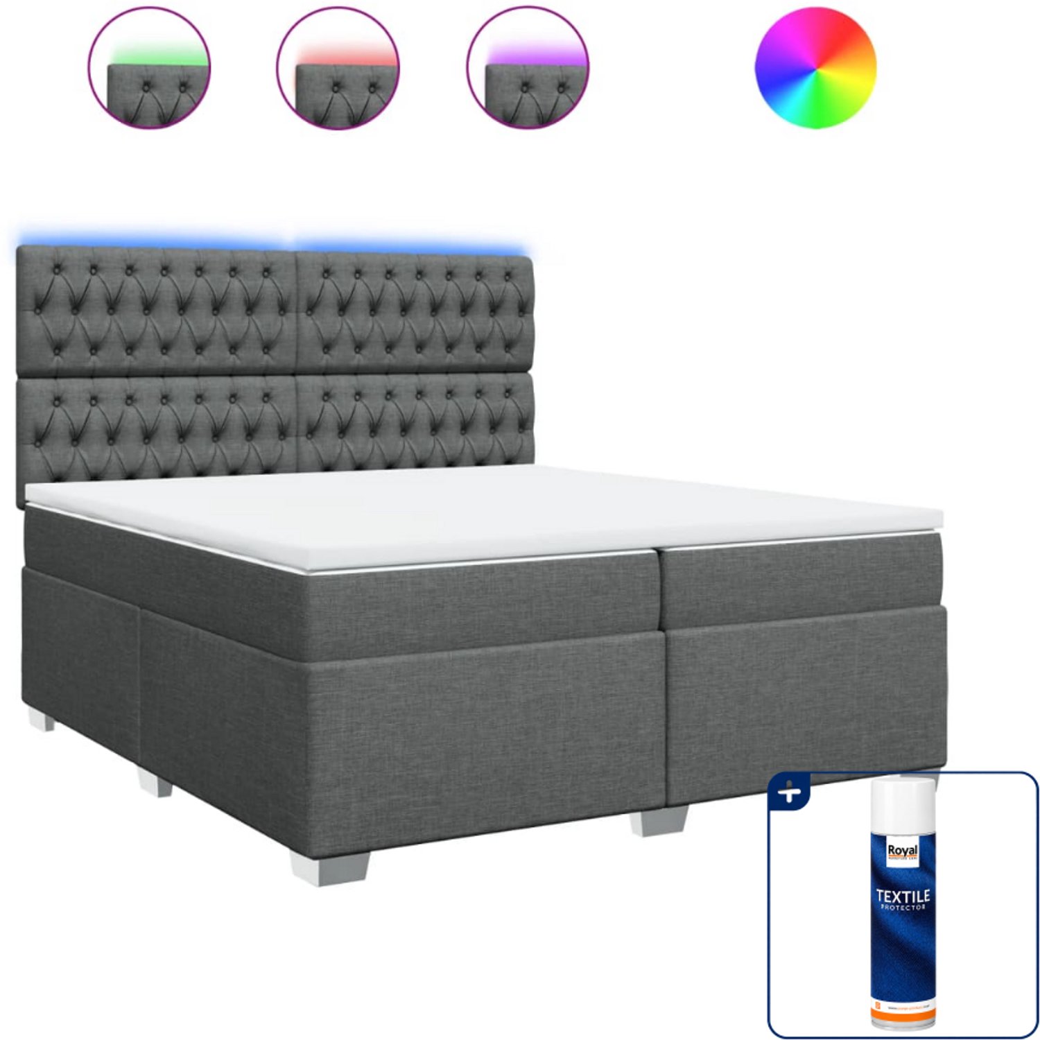 vidaXL boxspring met matras - Super kingsize - 200 x 200 cm - donkergrijs - Inclusief textielbeschermer 500 ml