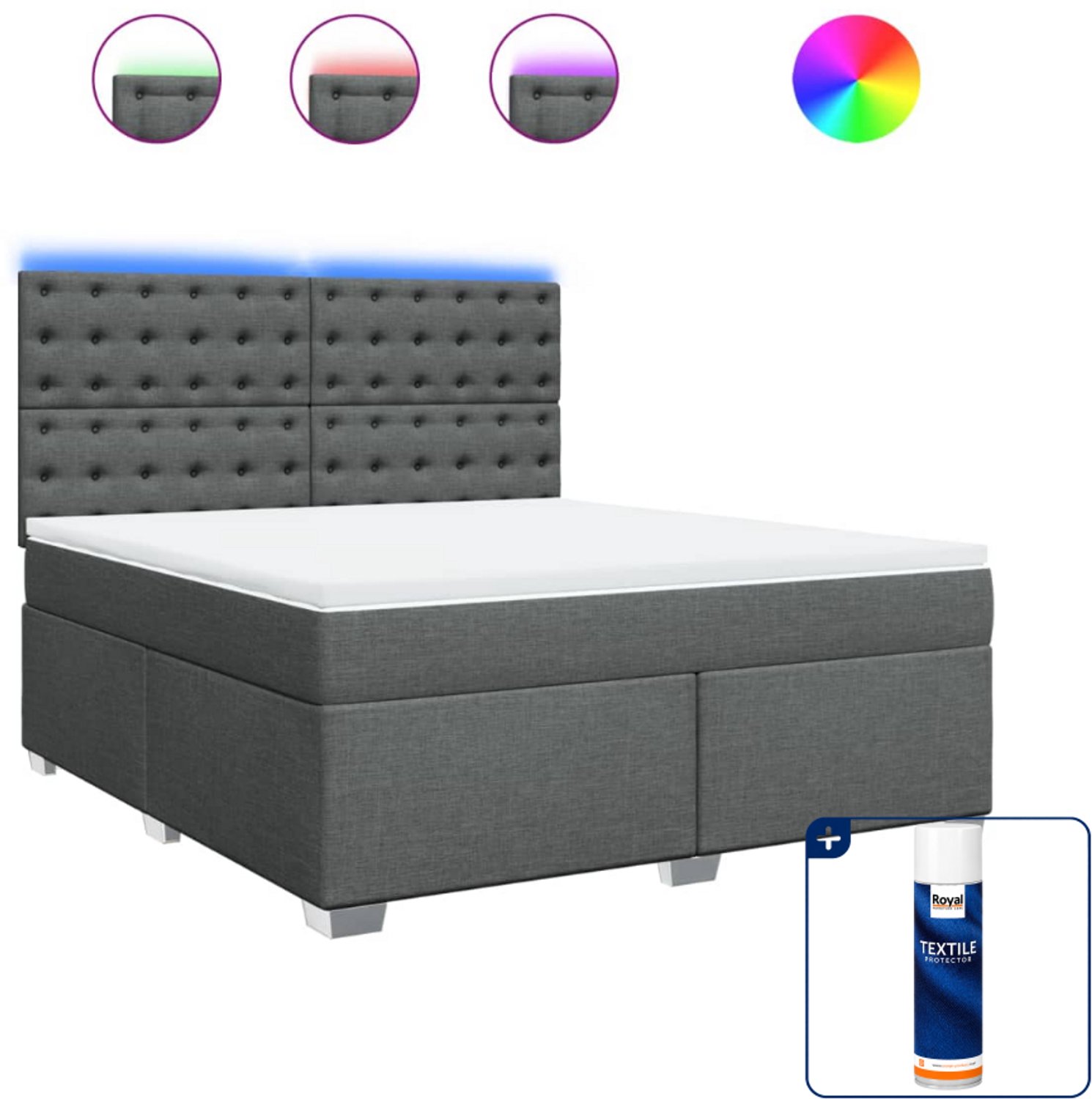 vidaXL Kingsize boxspring met matras - 180 x 200 cm - donkergrijs - Inclusief textielbeschermer 500 ml