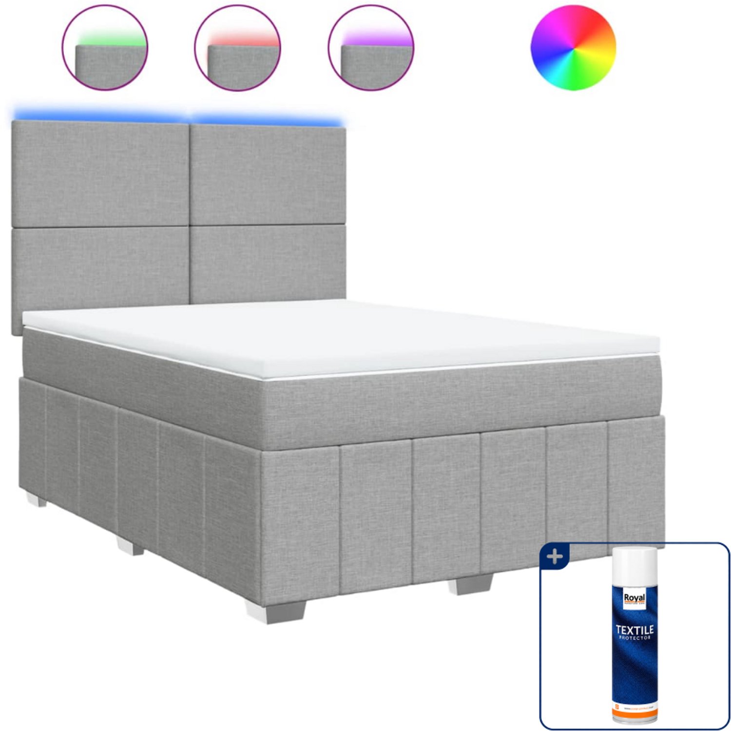 vidaXL boxspring met matras 140 x 190 cm - stof - lichtgrijs - Inclusief textielbeschermer 500 ml