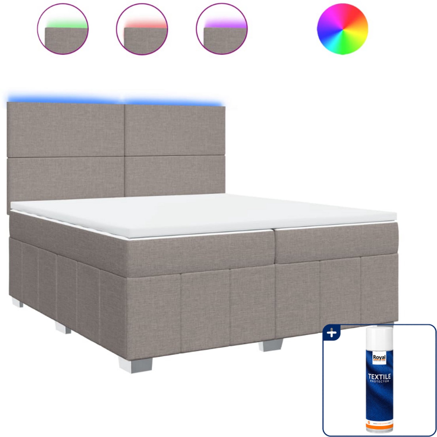 vidaXL Boxspring met matras - Super kingsize - 200 x 200 cm - taupe - Inclusief textielbeschermer 500 ml