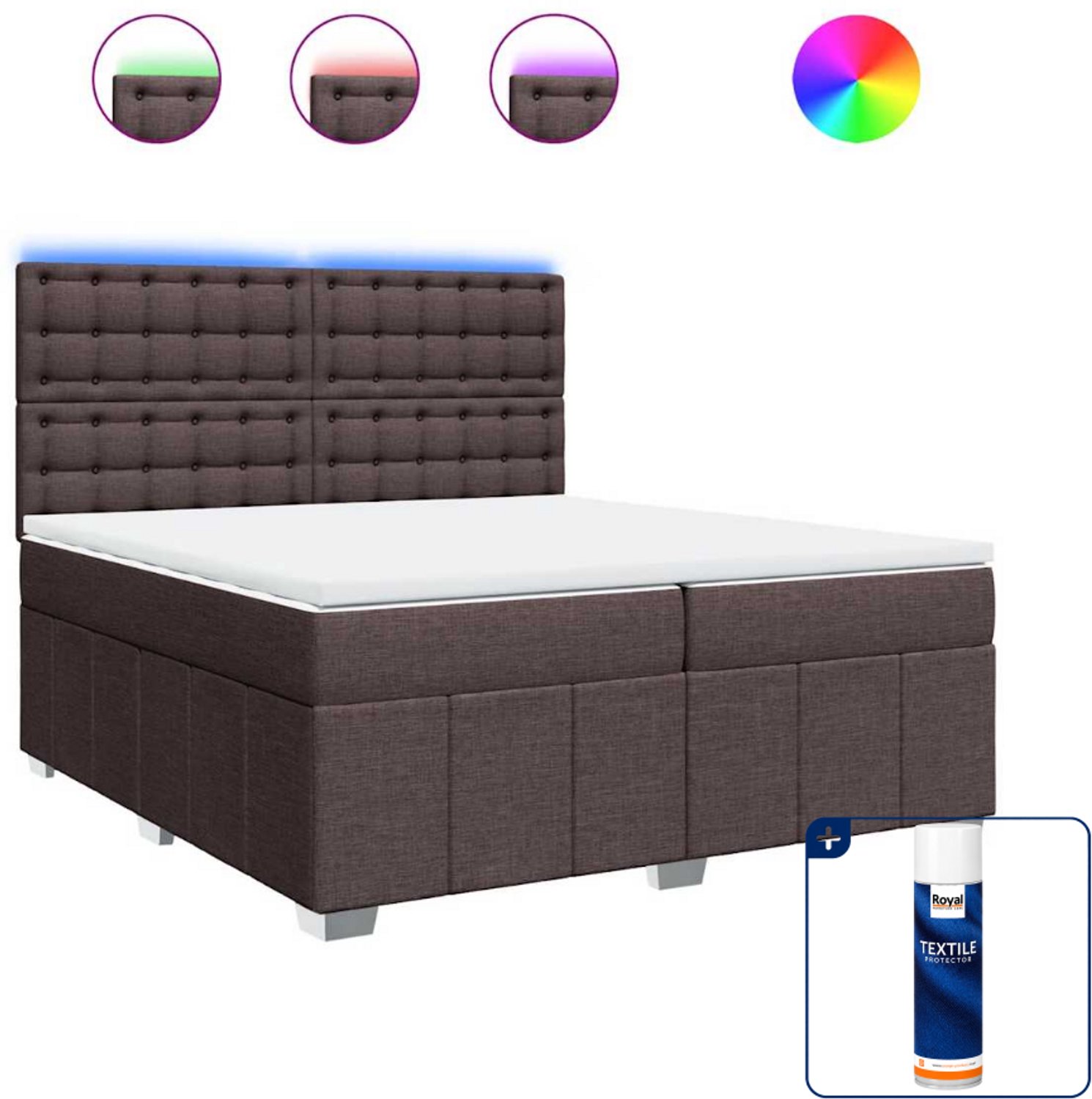 vidaXL Boxspring - Super kingsize - 200 x 200 cm - donkerbruin - Inclusief textielbeschermer 500 ml