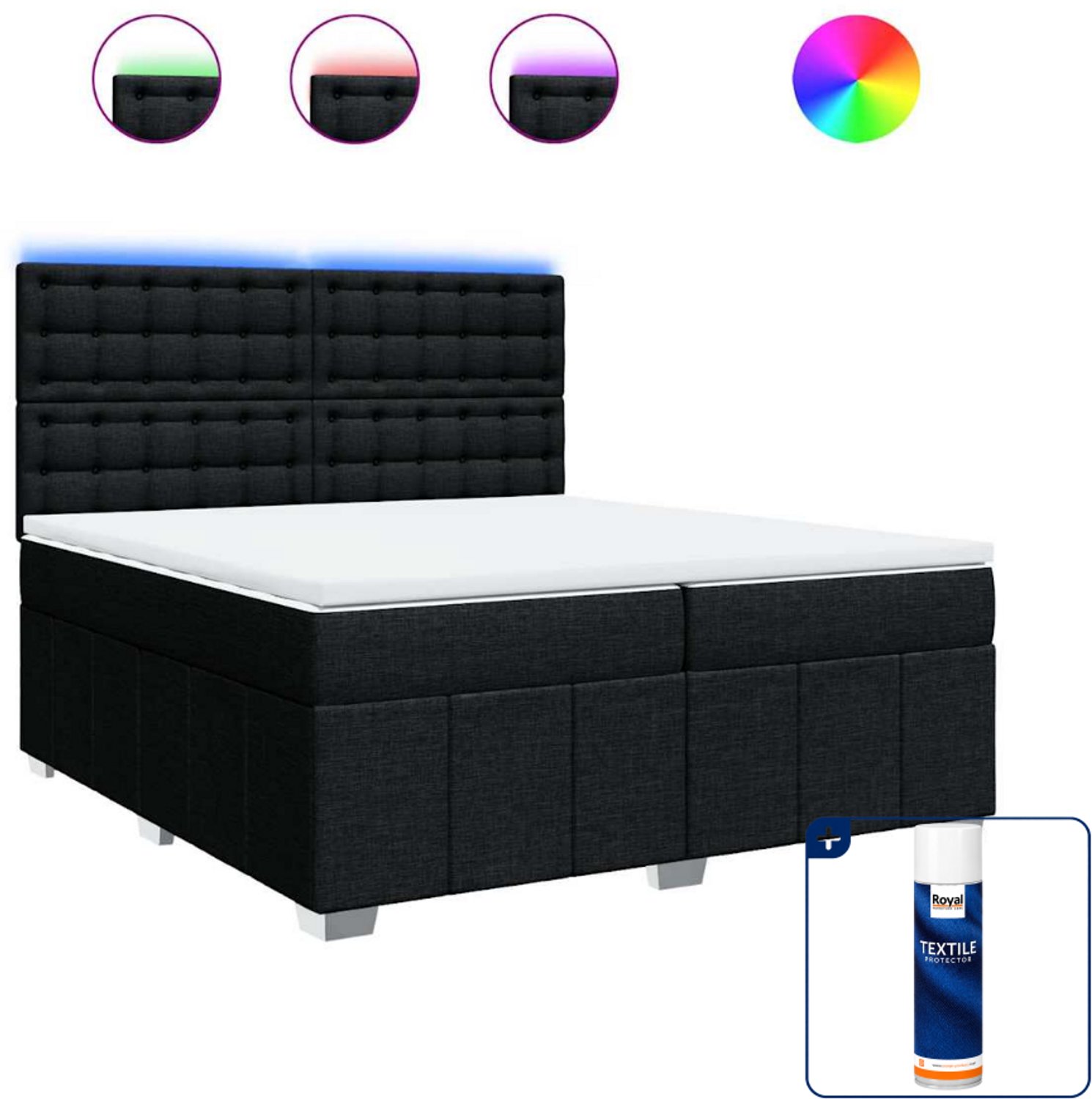 vidaXL Boxspring - Super kingsize - 200 x 200 cm - stof - zwart - Inclusief textielbeschermer 500 ml