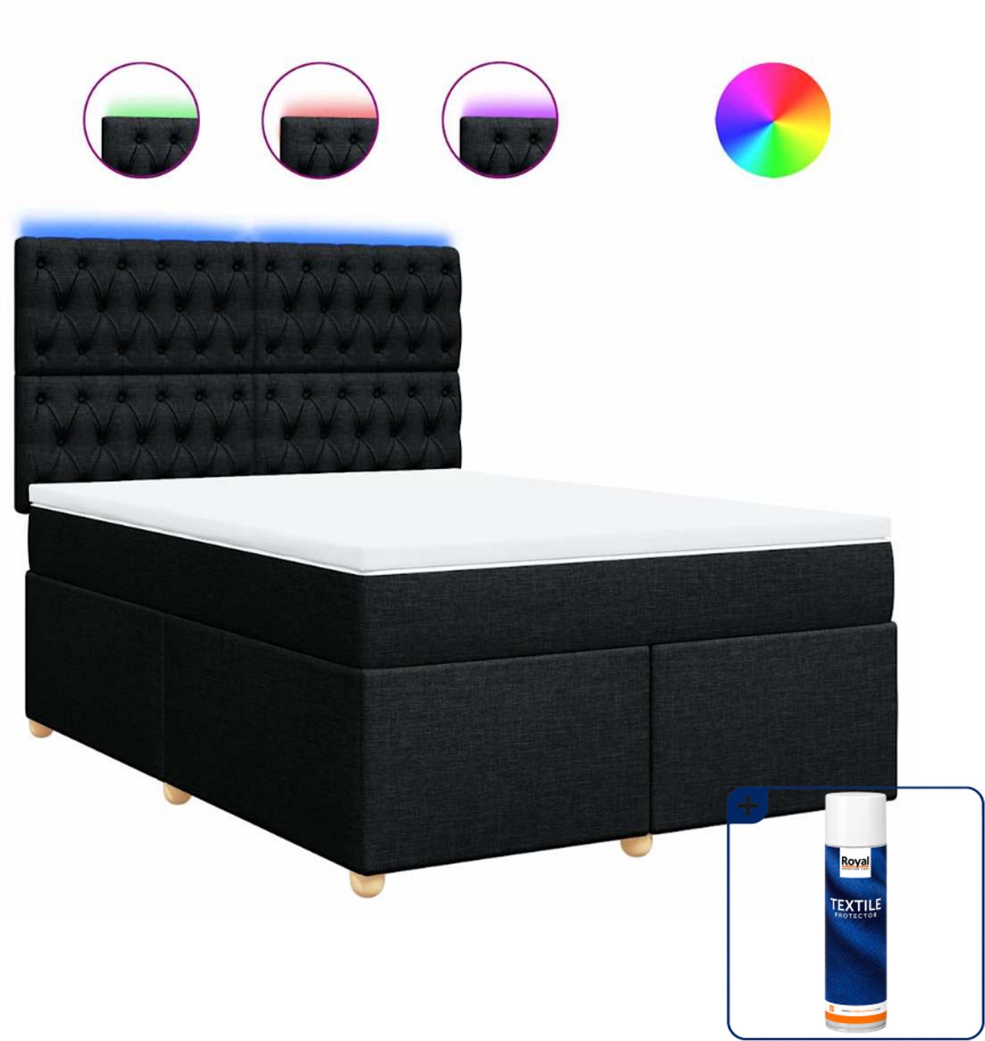 vidaXL Queensize boxspring met matras - 160 x 200 cm - zwart - Inclusief textielbeschermer 500 ml