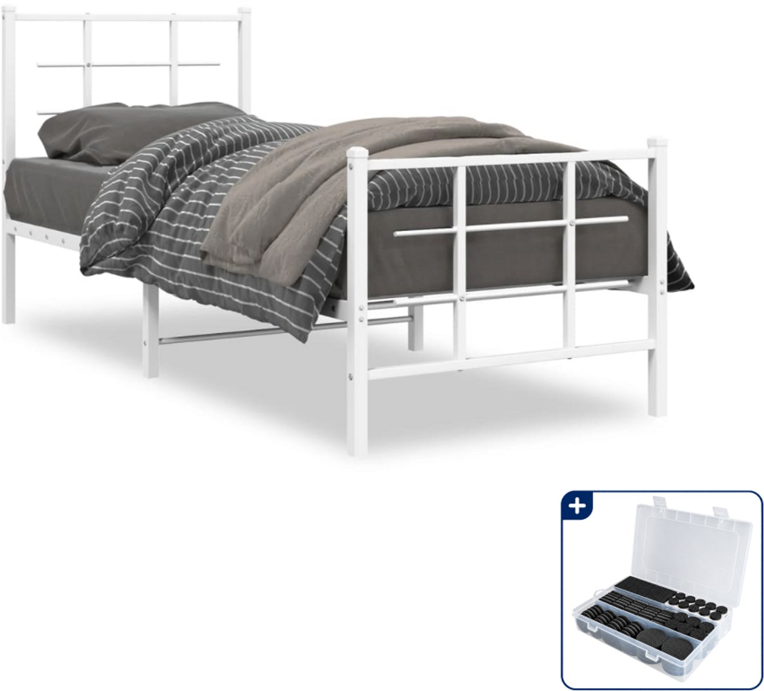 vidaXL bedframe - 75 x 190 cm - metaal - wit - Inclusief antikrasvilt 177-delig