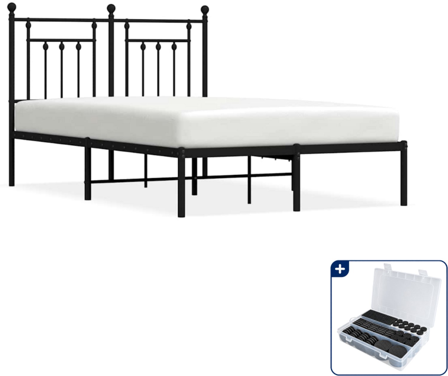 vidaXL bedframe met hoofdbord - 120 x 190 cm - staal - zwart - Inclusief antikrasvilt 177-delig