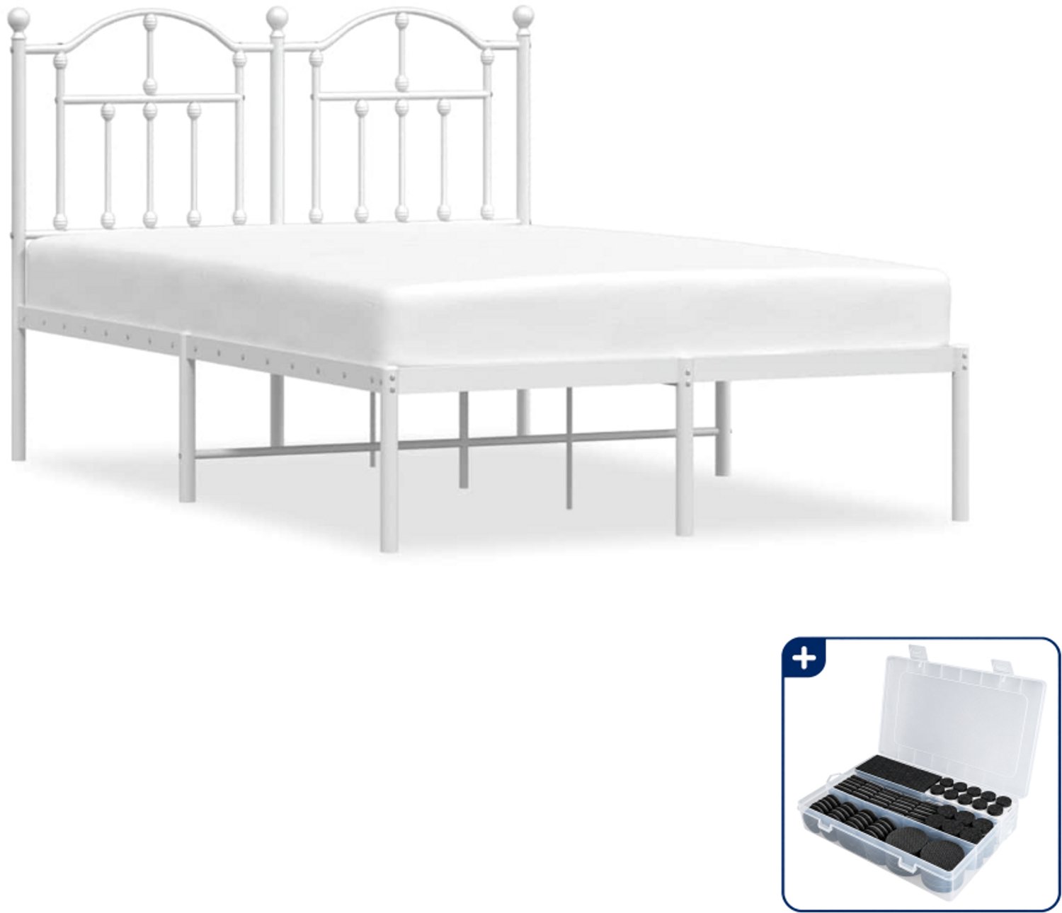 vidaXL Bedframe met hoofdbord - 120 x 200 cm - staal - wit - Inclusief antikrasvilt 177-delig