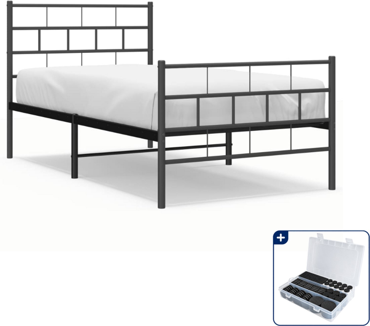 vidaXL bedframe - 107 x 203 cm - metaal - zwart - Inclusief antikrasvilt 177-delig
