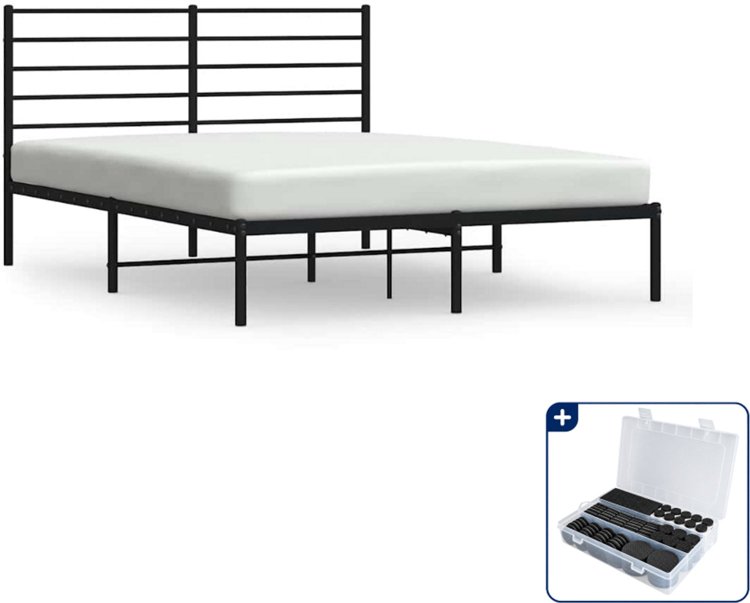 vidaXL bedframe met hoofdbord - 120 x 190 cm - staal - zwart - Inclusief antikrasvilt 177-delig