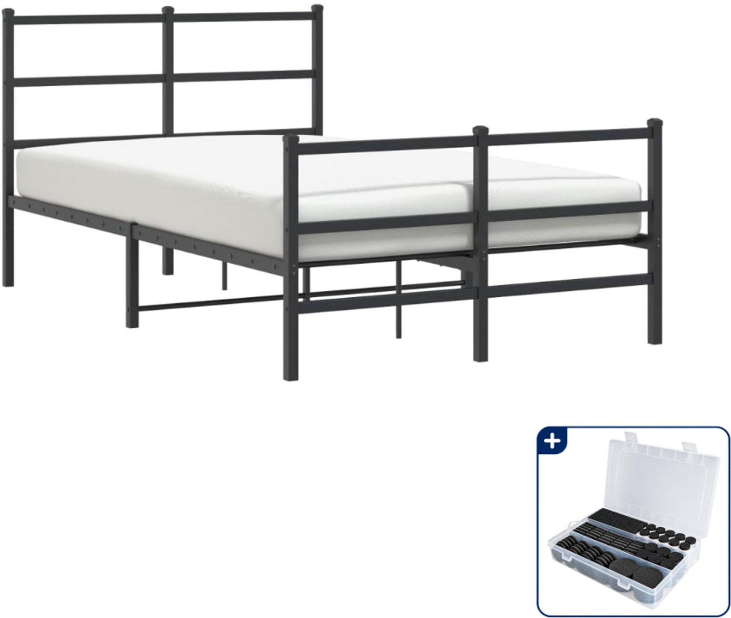 vidaXL Bedframe - 120 x 190 cm - metaal - zwart - Inclusief antikrasvilt 177-delig