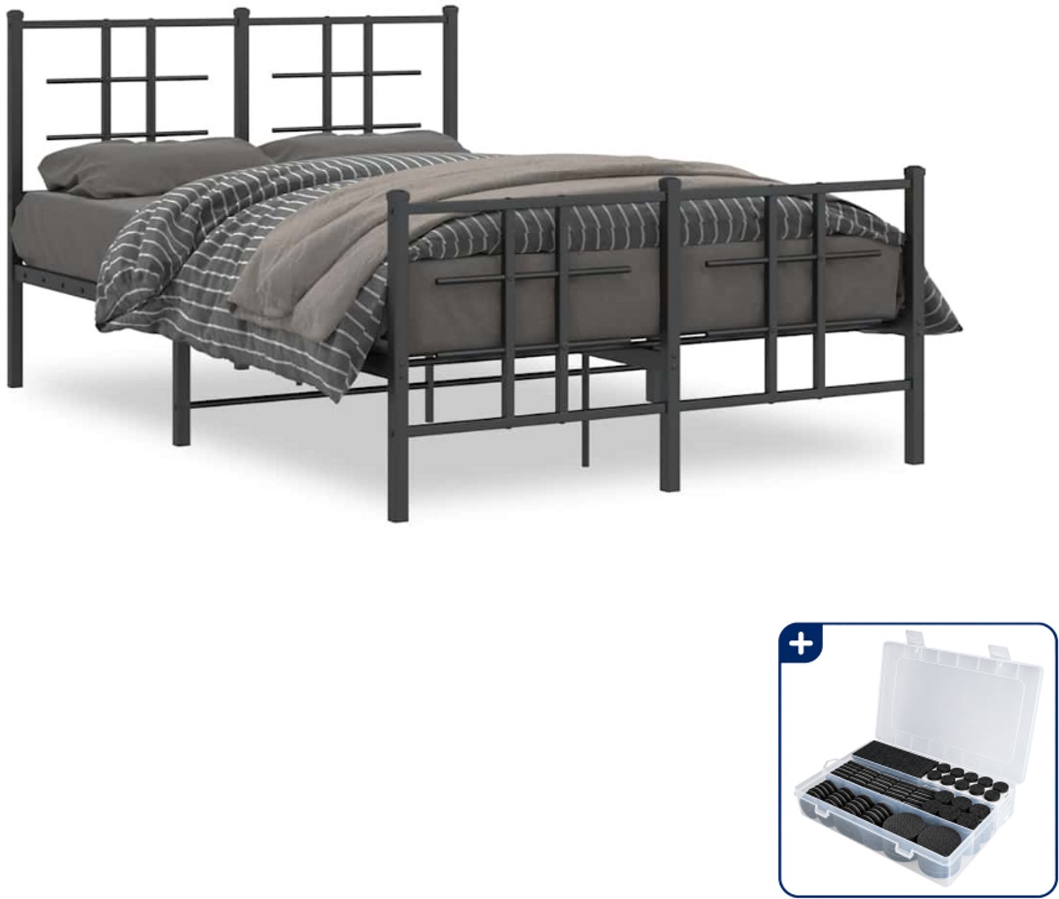 vidaXL bedframe 120 x 190 cm - metaal - zwart - Inclusief antikrasvilt 177-delig