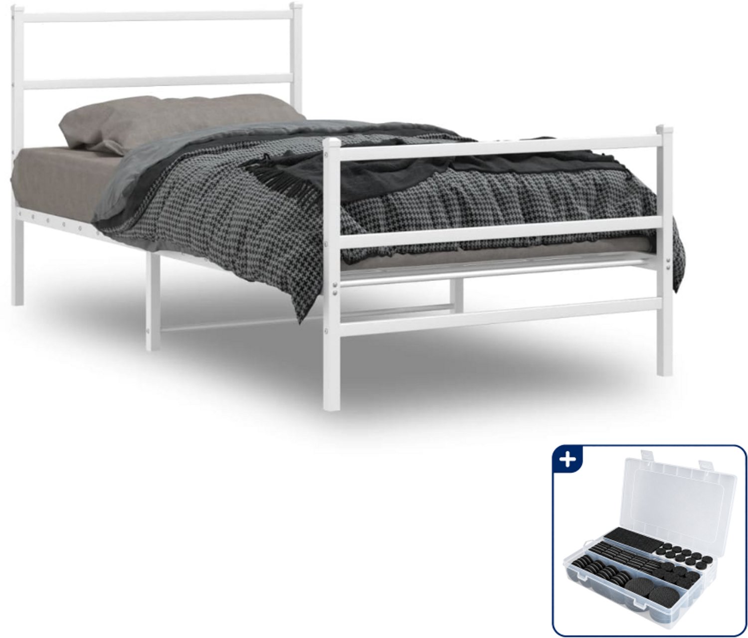 vidaXL bedframe 107 x 203 cm - metaal - wit - Inclusief antikrasvilt 177-delig