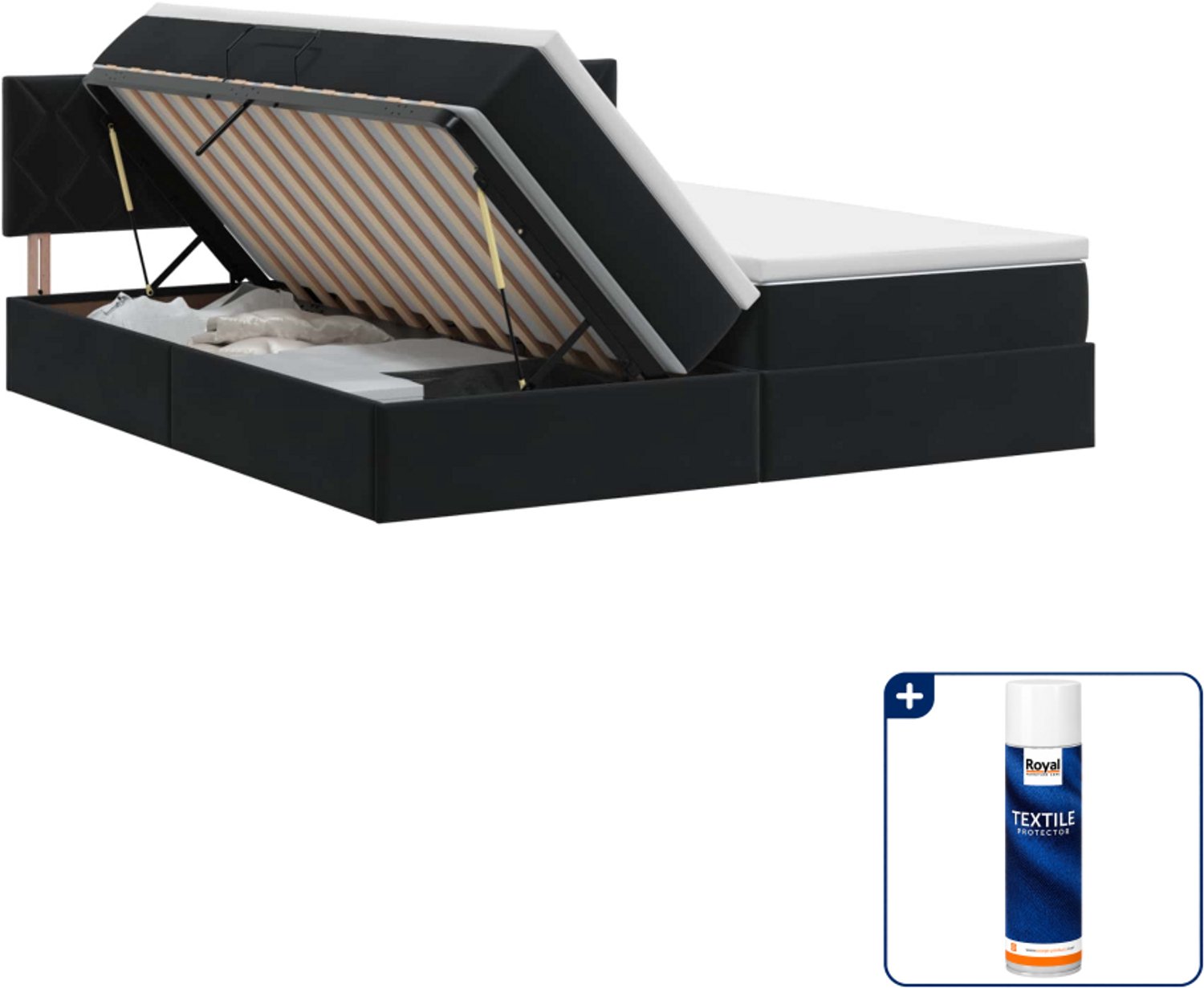 vidaXL opbergbed 2 st - Kingsize - 180 x 200 cm - zwart - Inclusief textielbeschermer 500 ml