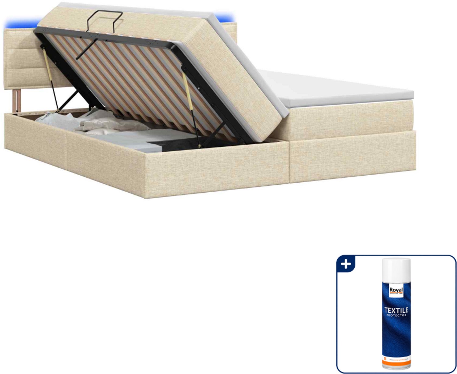 vidaXL Kingsize led-opbergbed met matras - 180 x 200 cm - crème - Inclusief textielbeschermer 500 ml