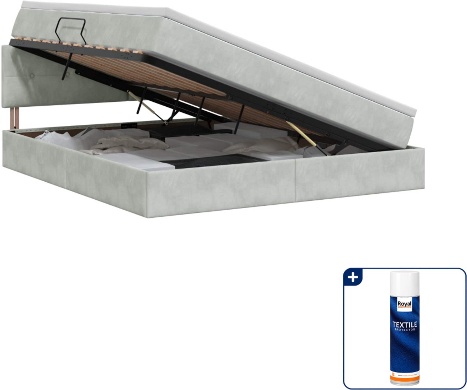 vidaXL Opbergbed - Small double - 140 x 200 cm - lichtgrijs - Inclusief textielbeschermer 500 ml