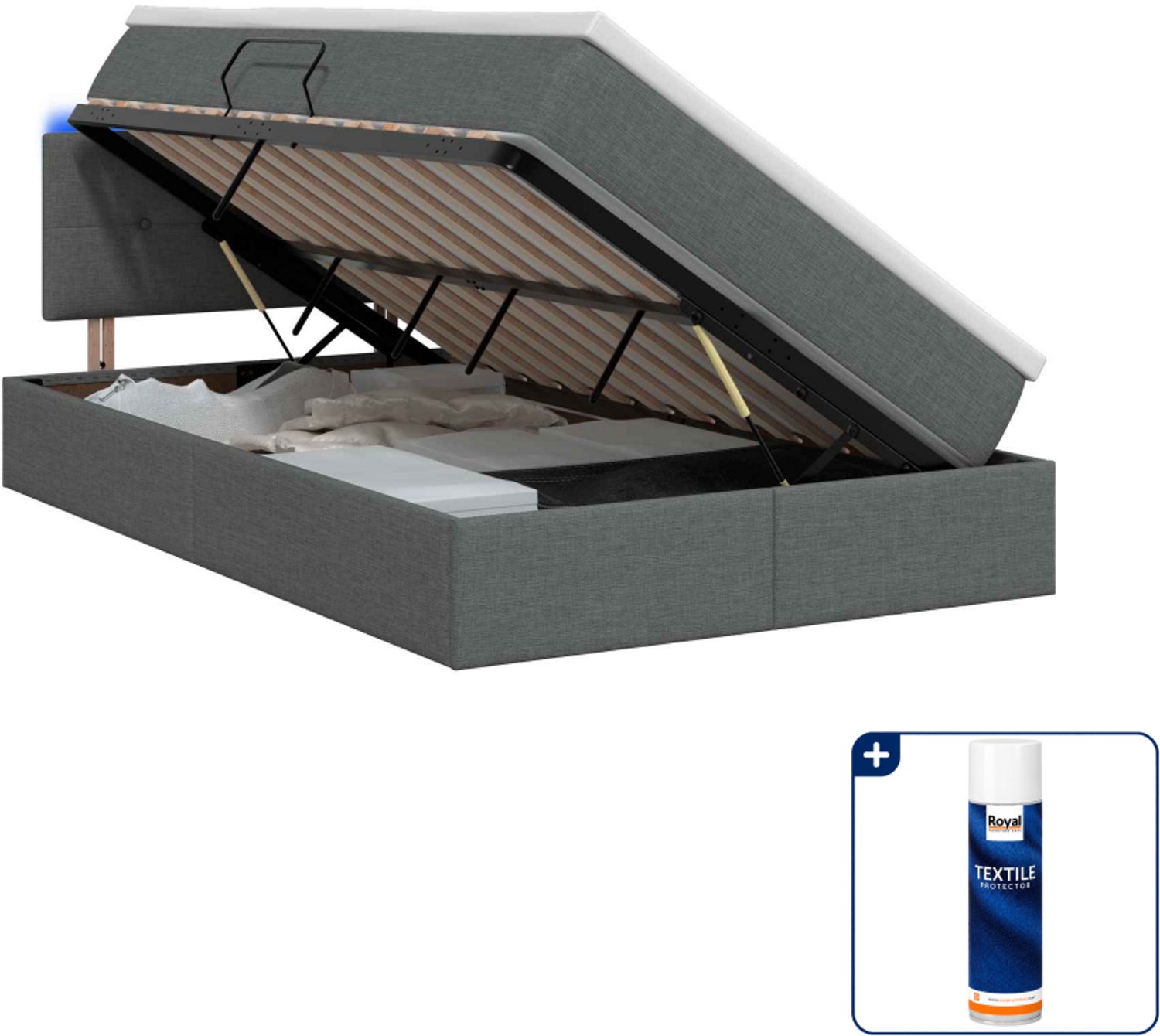 vidaXL led opslagbed met matras - 120 x 200 cm - donkergrijs - Inclusief textielbeschermer 500 ml Donker Grijn