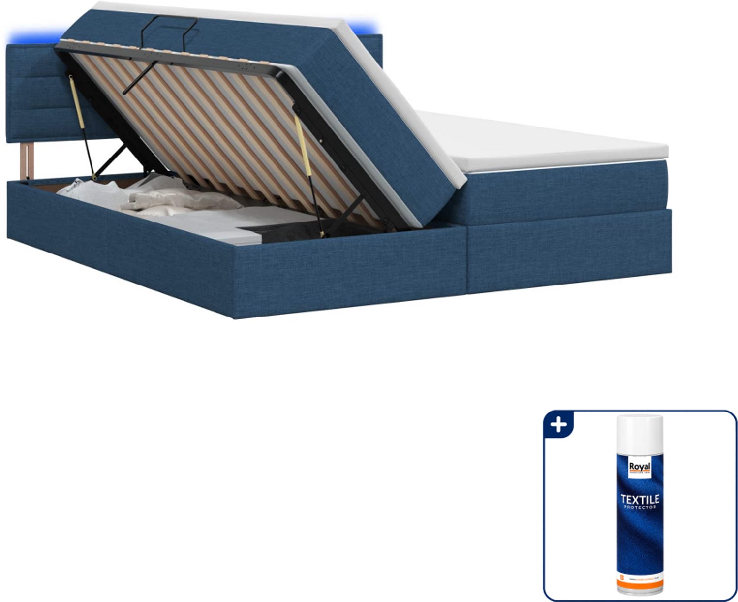 vidaXL Kingsize opbergbed met matras - 180 x 200 cm - blauw - Inclusief textielbeschermer 500 ml
