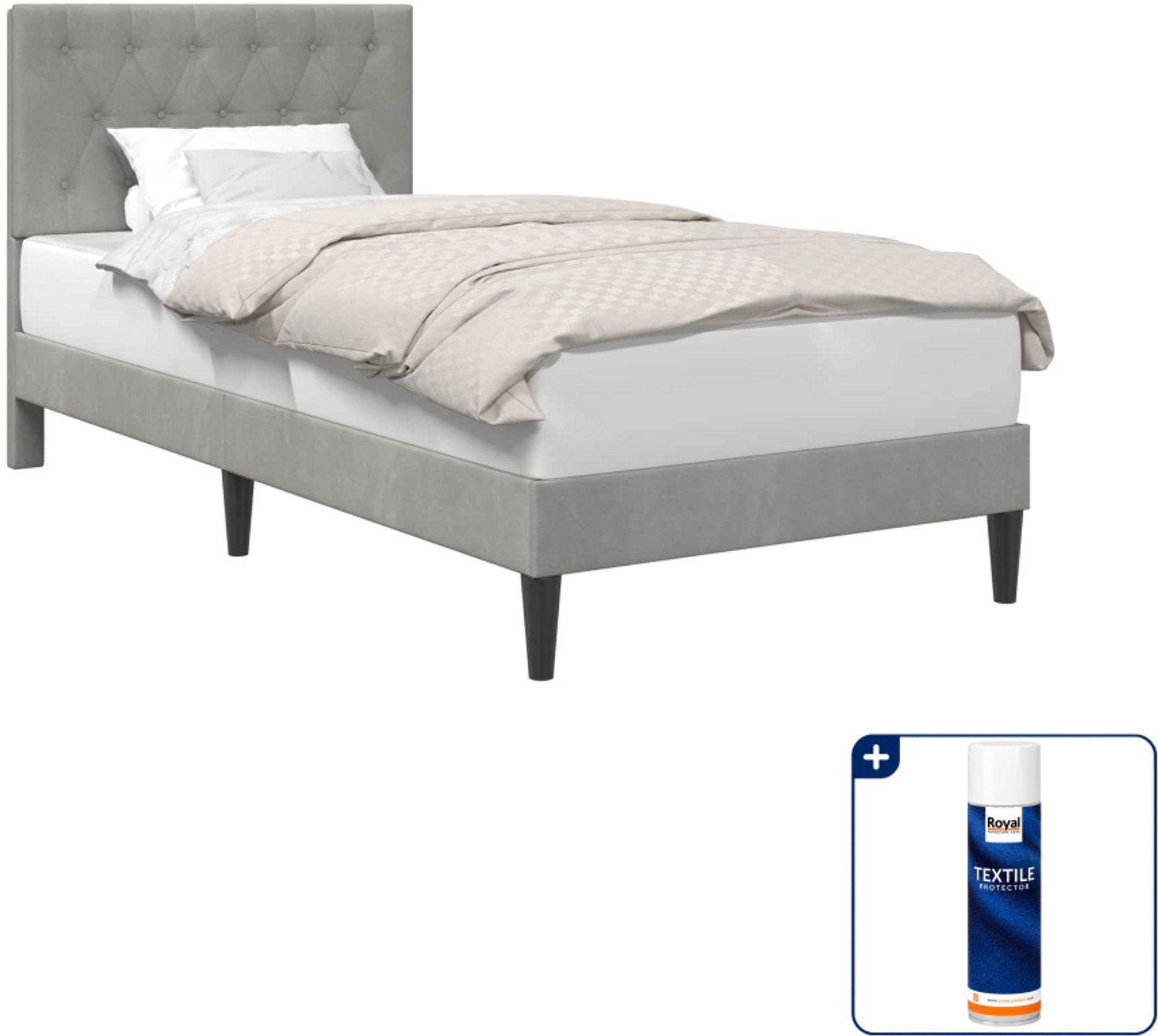 vidaXL bedframe met hoofdeinde - 80 x 200 cm - fluweel - lichtgrijs - Inclusief textielbeschermer 500 ml