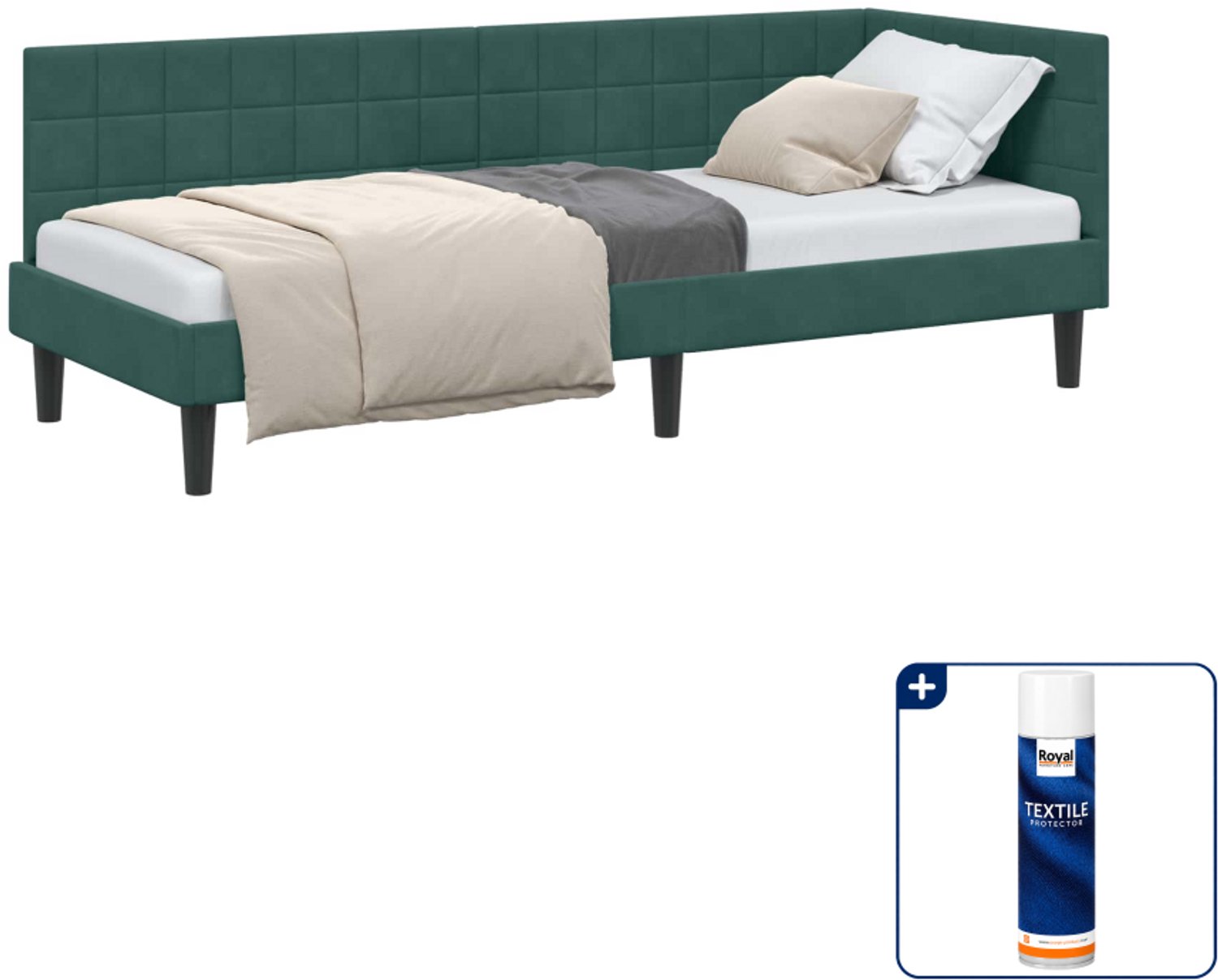 vidaXL hoekbedframe - 80 x 200 cm - fluweel - donkergroen - Inclusief textielbeschermer 500 ml