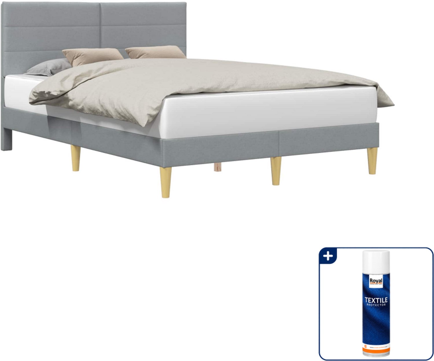 vidaXL bedframe met hoofdeinde - 140 x 190 cm - stof - lichtgrijs - Inclusief textielbeschermer 500 ml