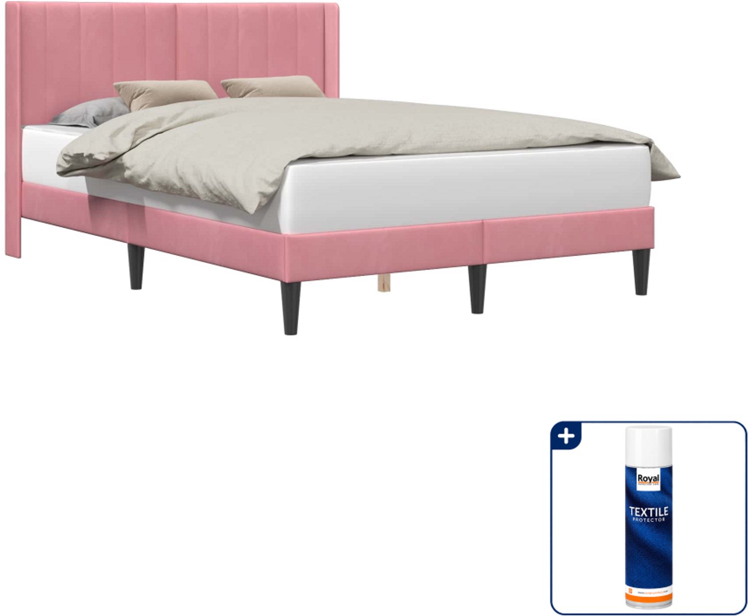 vidaXL bedframe - 140 x 190 cm - fluweel - roze - Inclusief textielbeschermer 500 ml