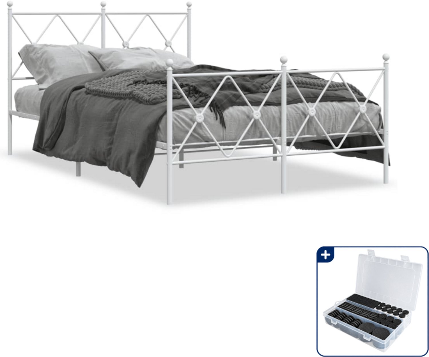 vidaXL bedframe 120 x 200 cm - metaal - wit - Inclusief antikrasvilt 177-delig