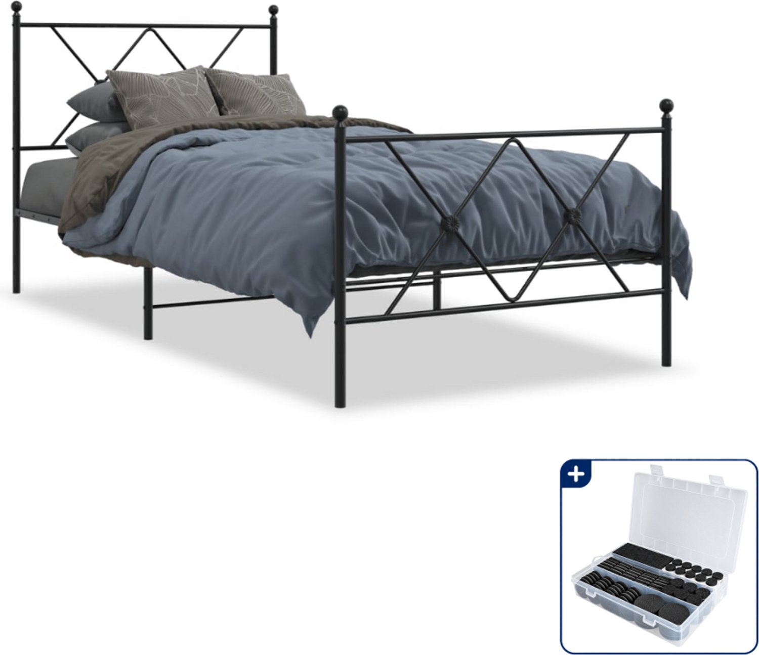 vidaXL Bedframe - 90 x 200 cm - staal - zwart - Inclusief antikrasvilt 177-delig