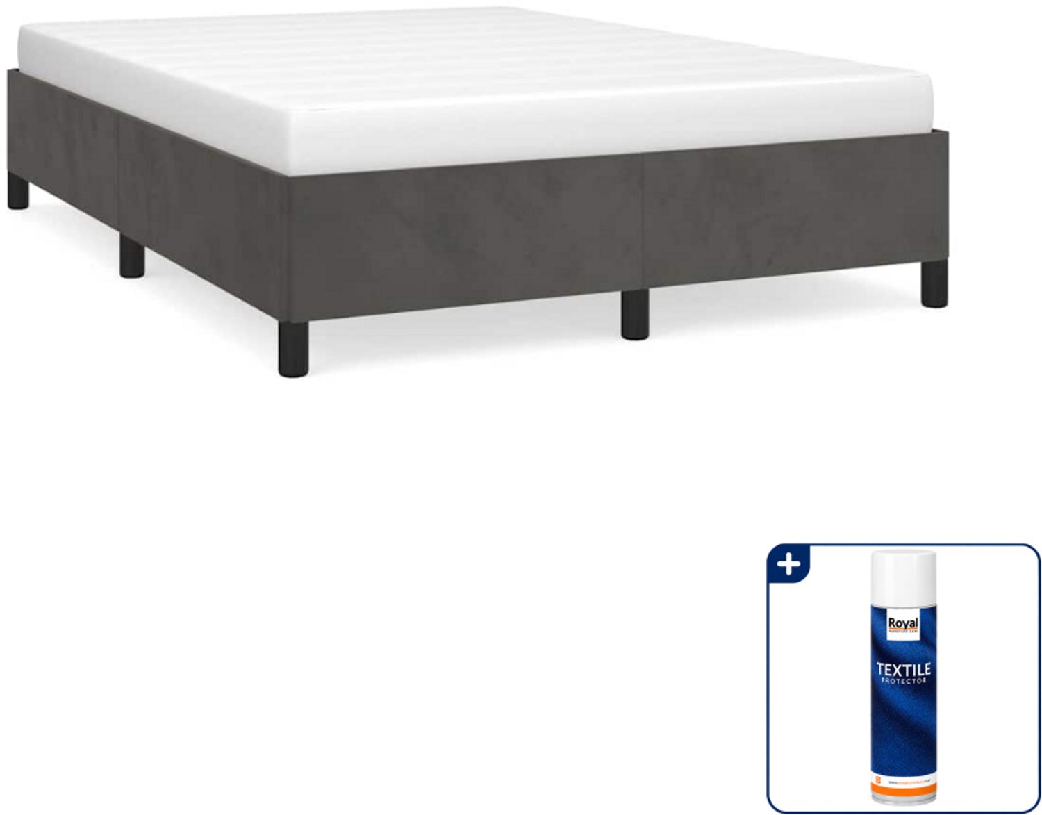 vidaXL bedframe - Small double - 140 x 200 cm - fluweel - donkergrijs - Inclusief textielbeschermer 500 ml