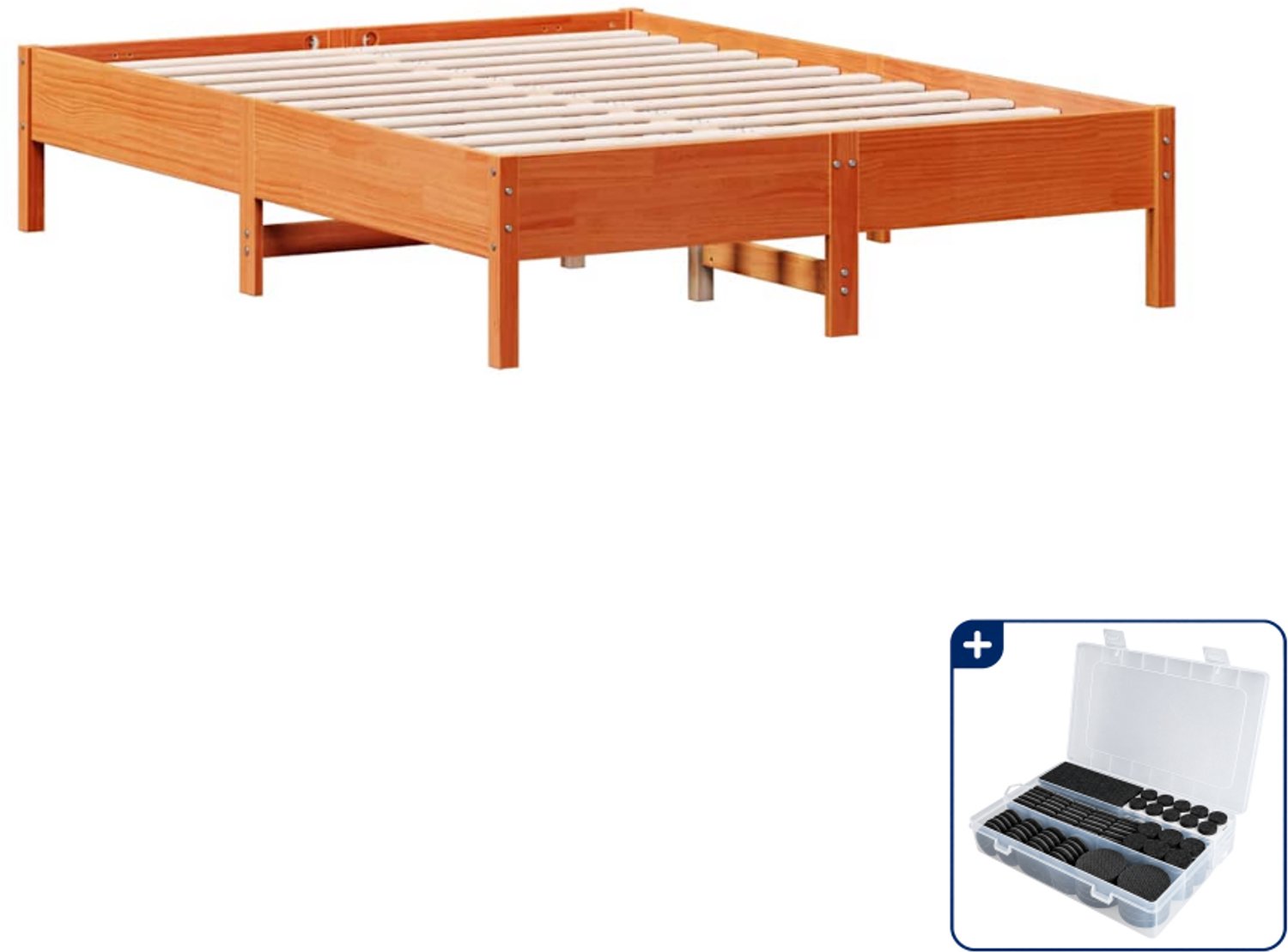 vidaXL bedframe - 120 x 190 cm - massief grenenhout - wasbruin - Inclusief antikrasvilt 177-delig