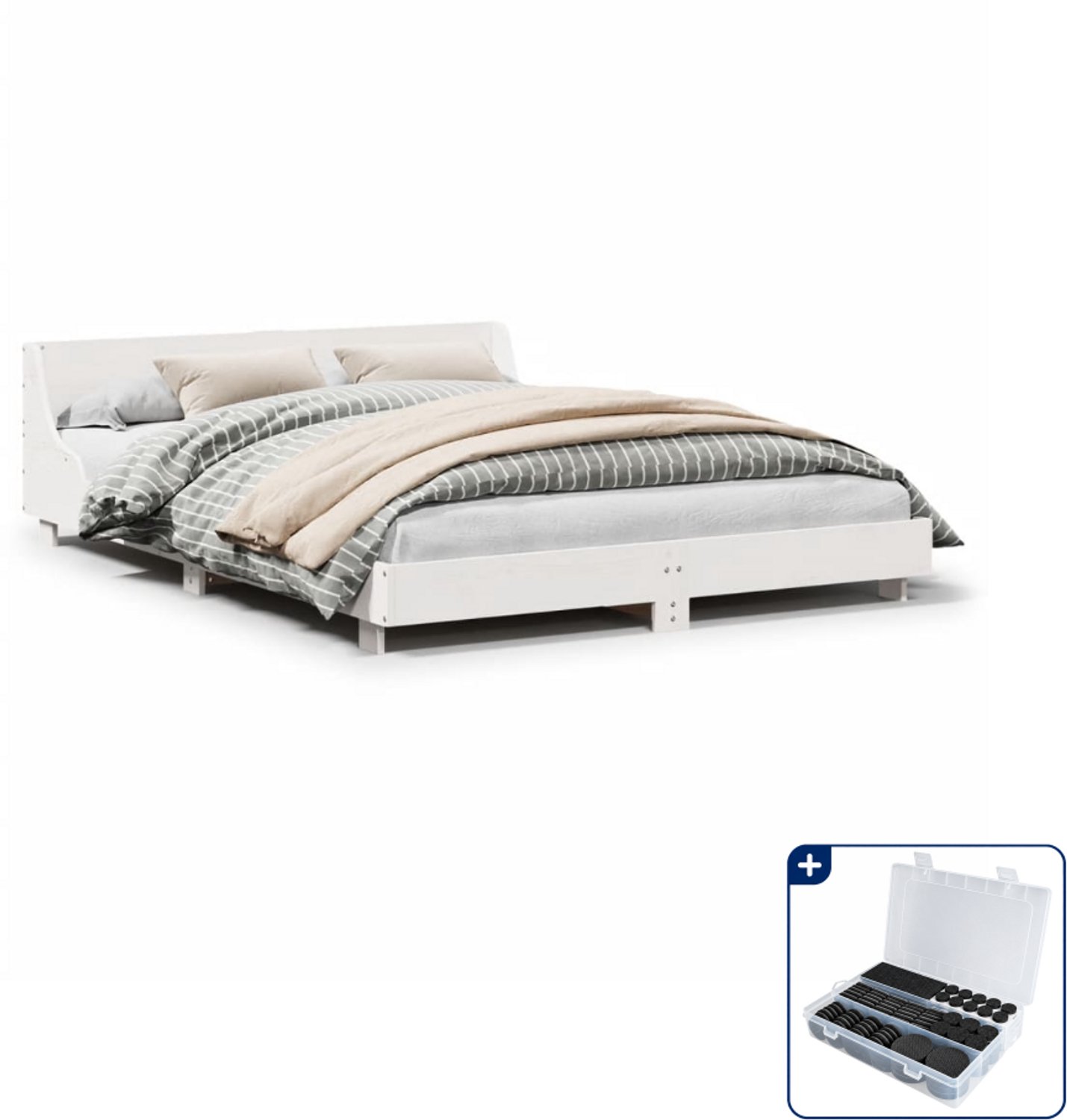 vidaXL bedframe - 120 x 200 cm - massief grenenhout - wit - Inclusief antikrasvilt 177-delig