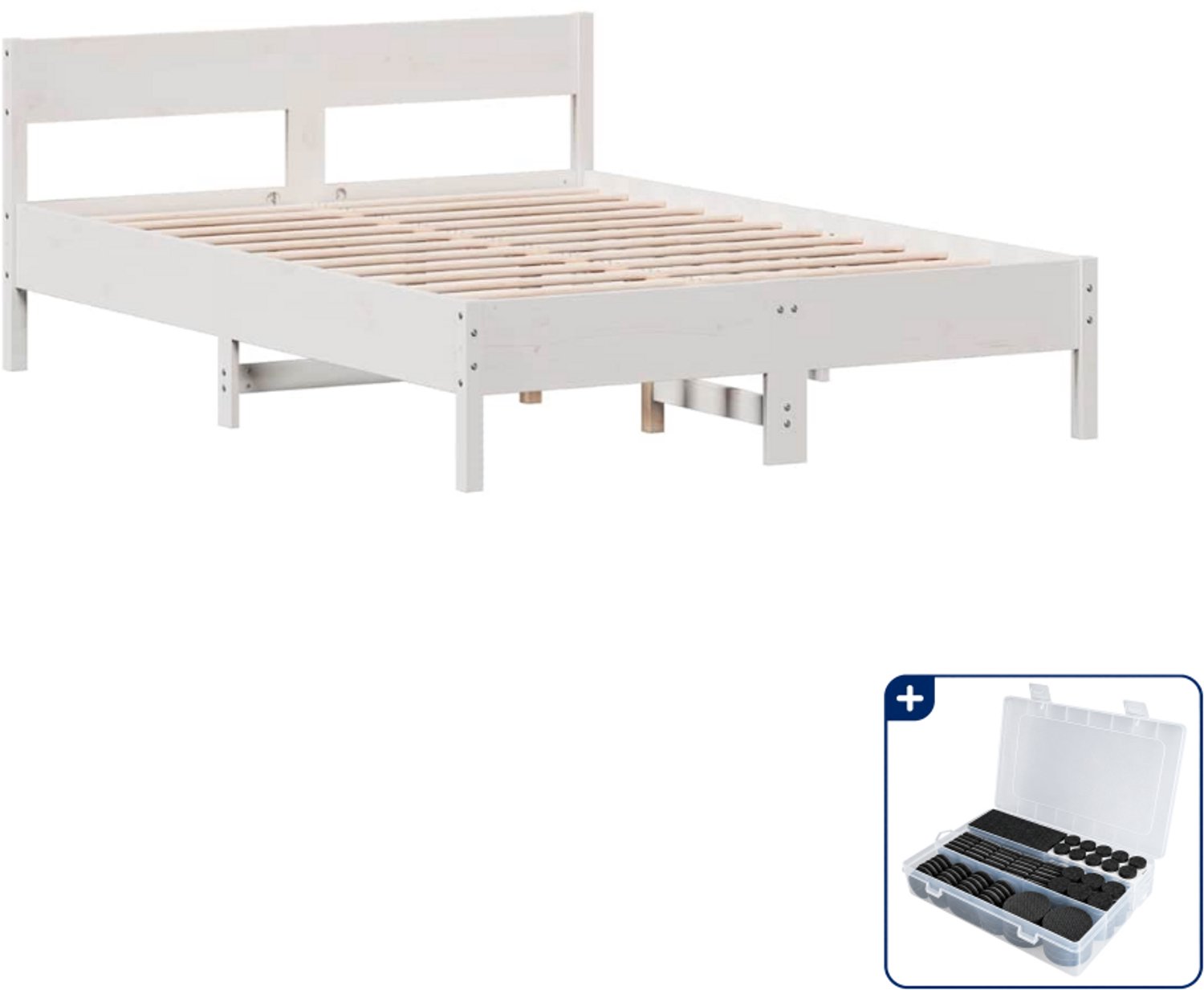 vidaXL bedframe - 150 x 200 cm - massief grenenhout - wit - Inclusief antikrasvilt 177-delig