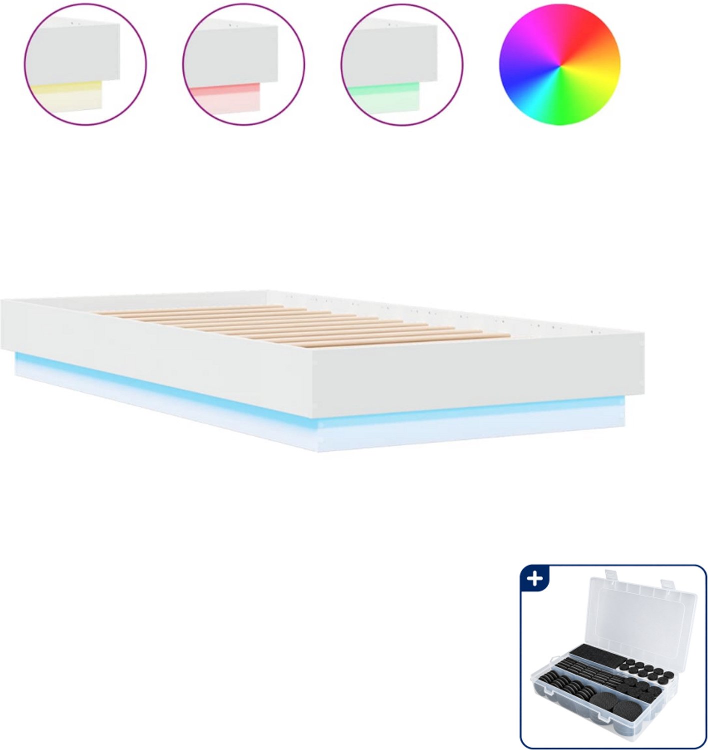 vidaXL bedframe met LED - 75 x 190 cm - wit - Inclusief antikrasvilt 177-delig